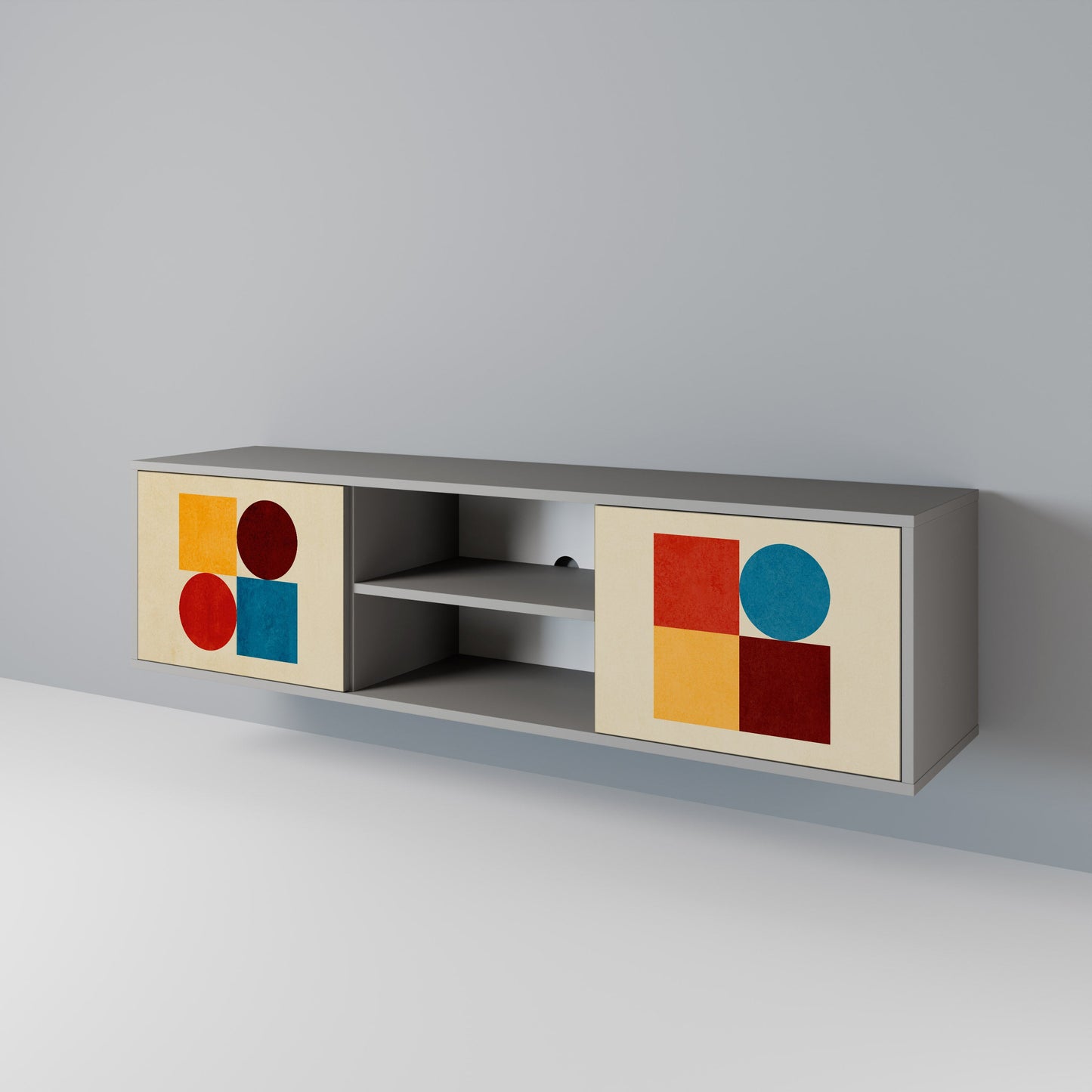 GEOMETRIC PUZZLE 2-Door TV Stand in Grey Finish