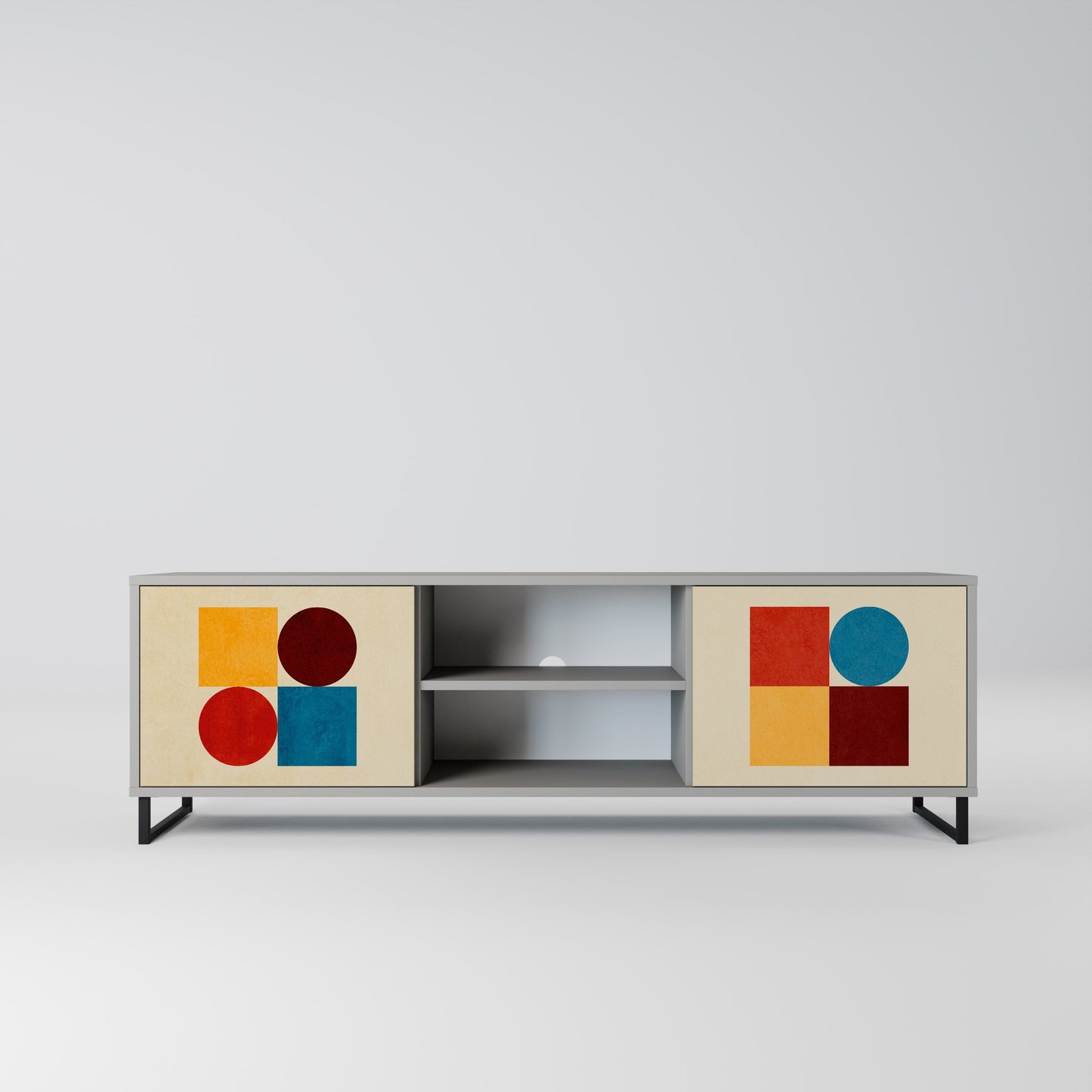 GEOMETRIC PUZZLE 2-Door TV Stand in Grey Finish