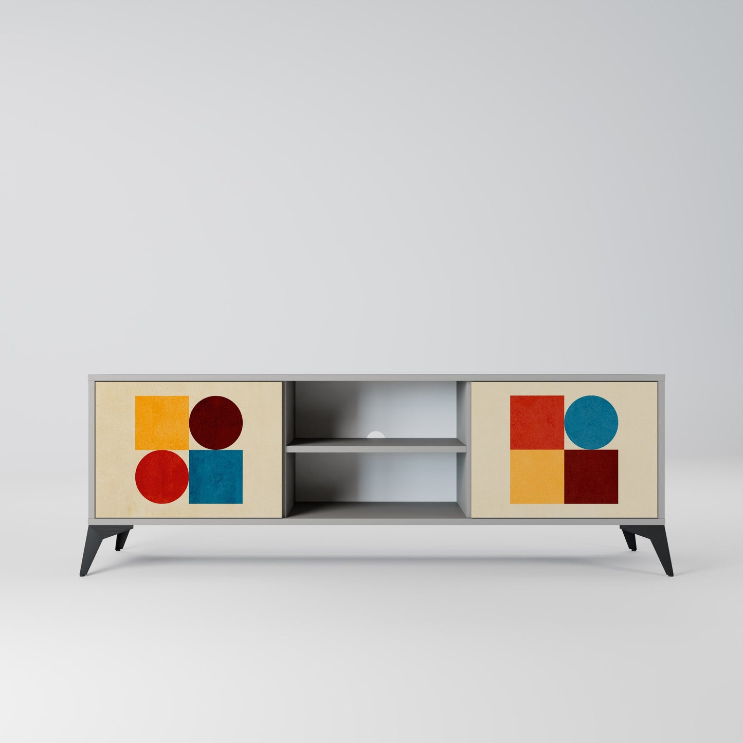 GEOMETRIC PUZZLE 2-Door TV Stand in Grey Finish