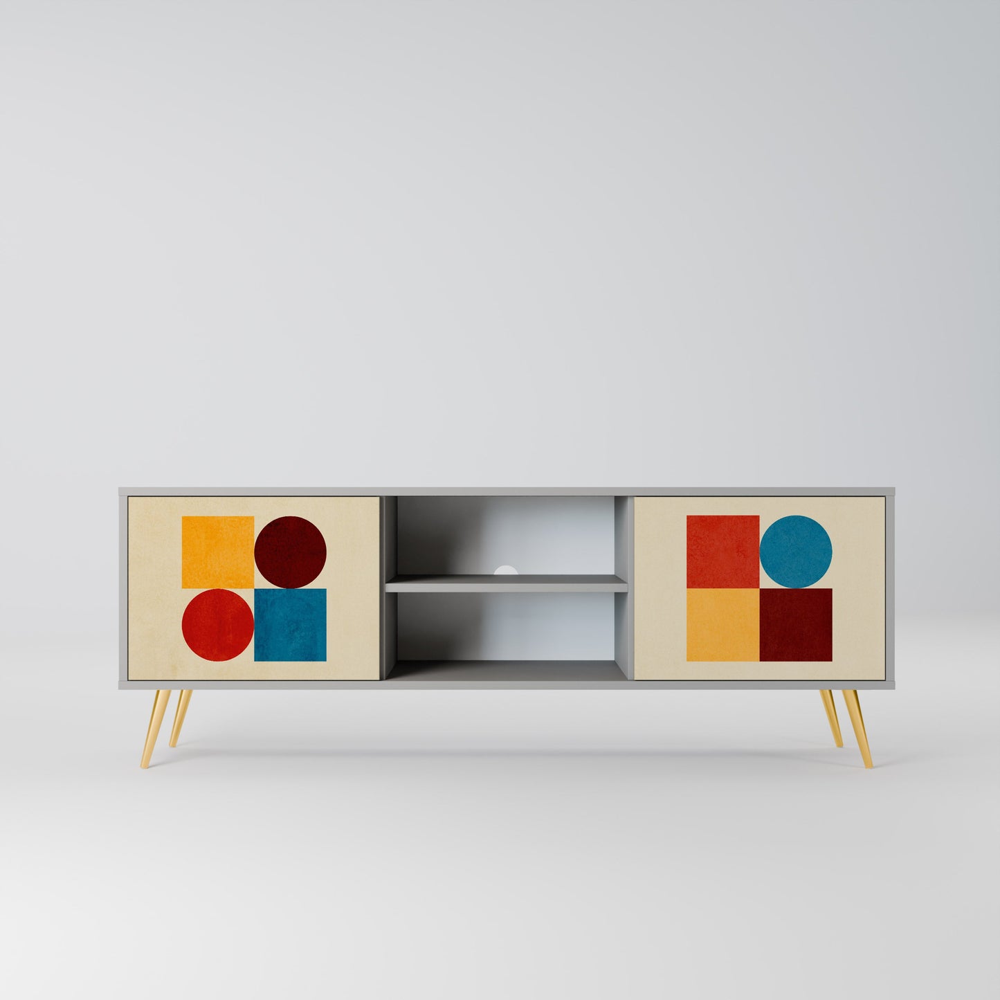 GEOMETRIC PUZZLE 2-Door TV Stand in Grey Finish