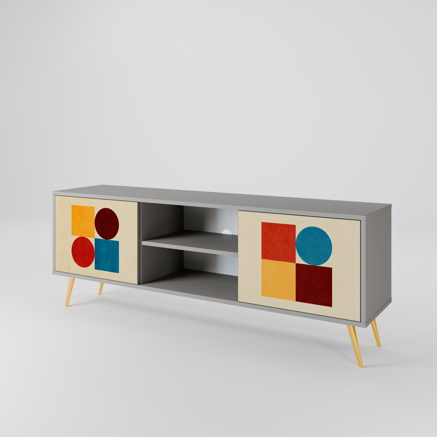 GEOMETRIC PUZZLE 2-Door TV Stand in Grey Finish