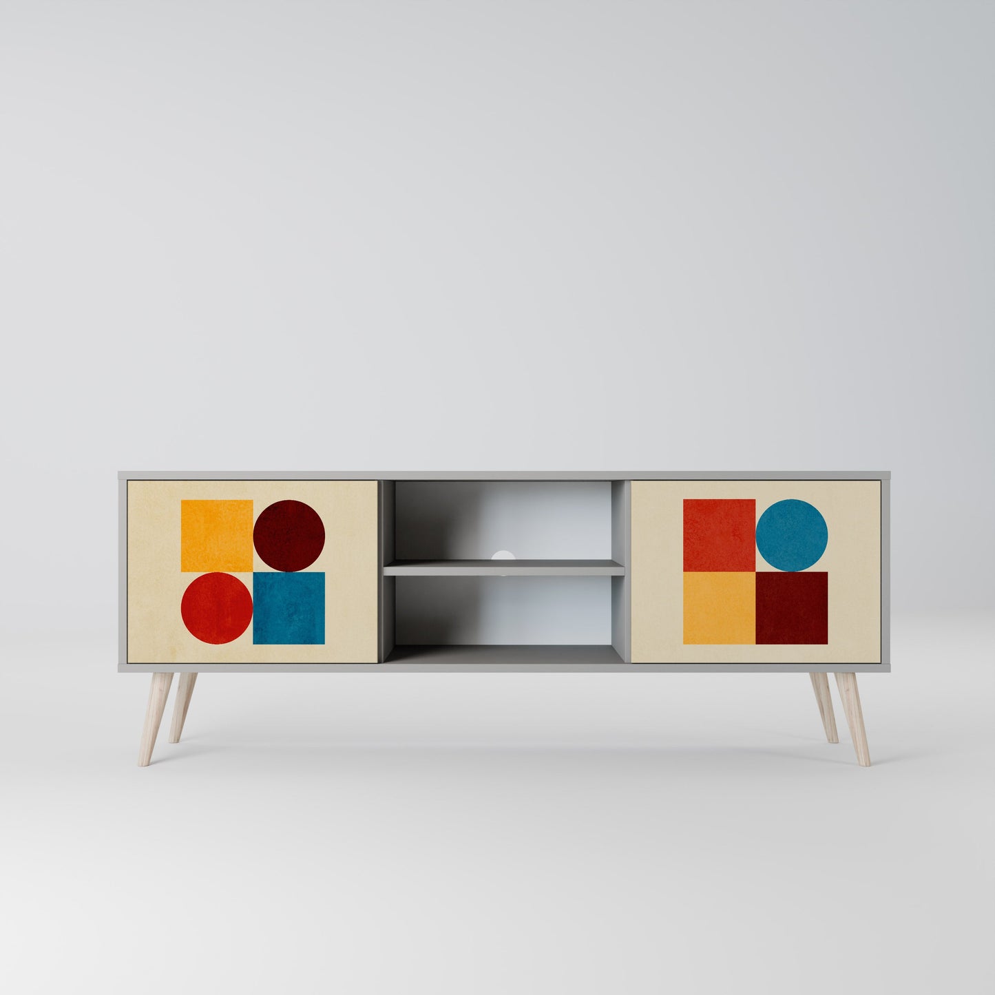 GEOMETRIC PUZZLE 2-Door TV Stand in Grey Finish