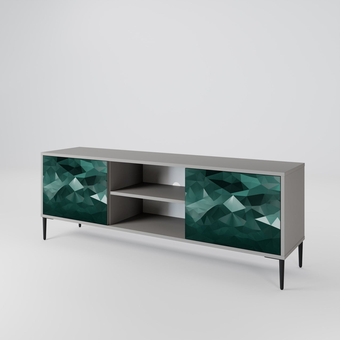 POLYGONAL FLOATING 2-Door TV Stand in Grey Finish