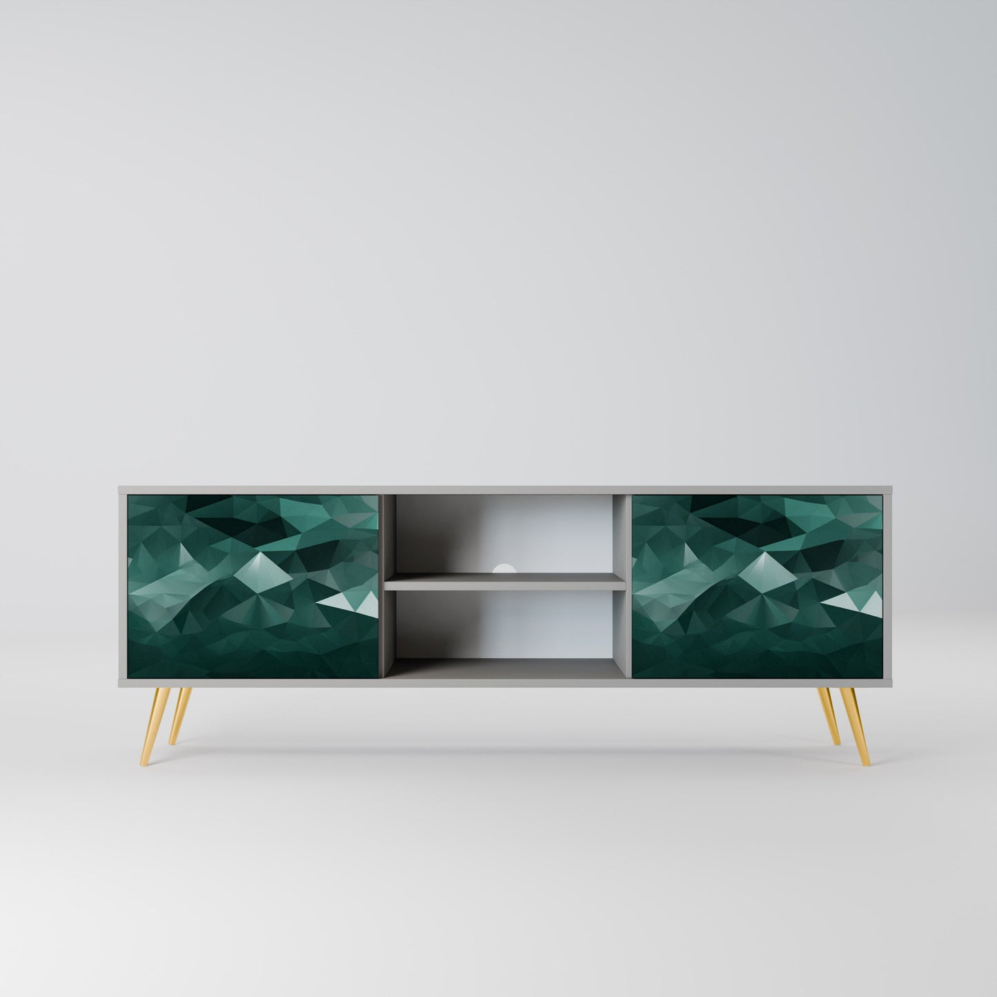 POLYGONAL FLOATING 2-Door TV Stand in Grey Finish