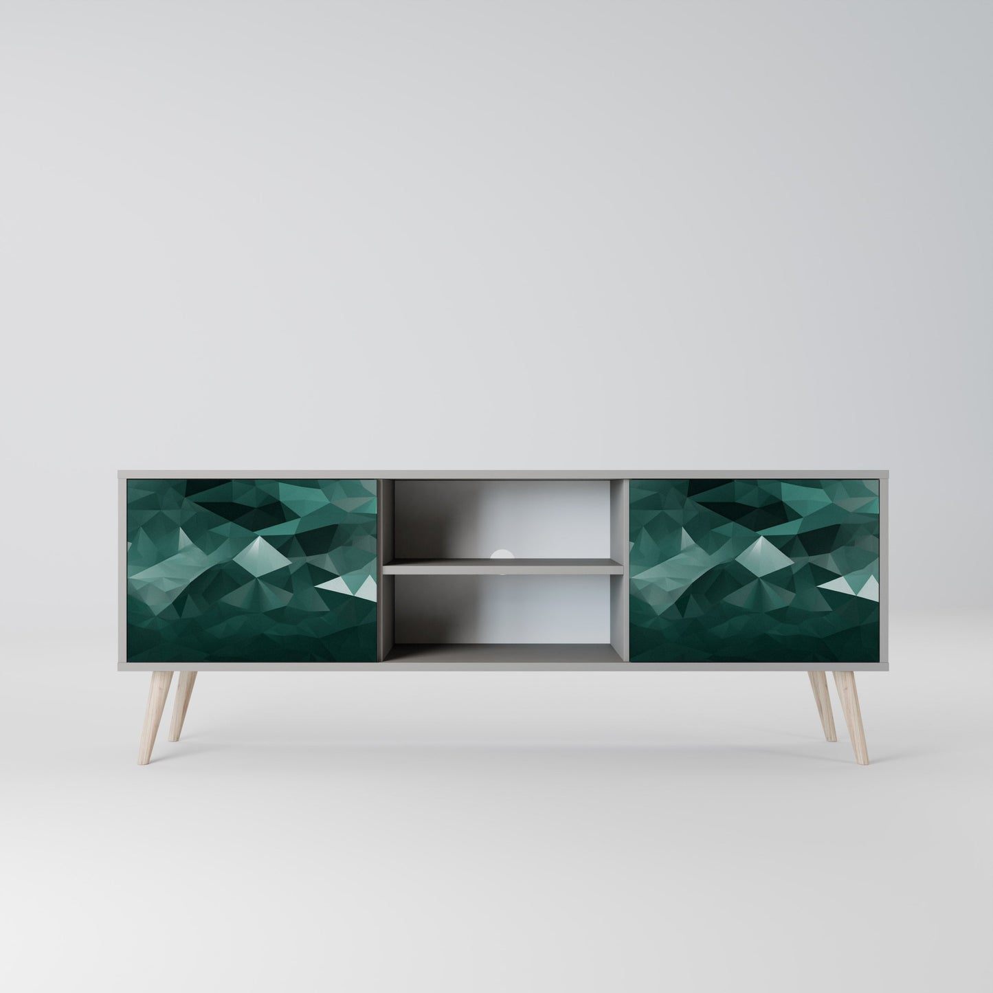 POLYGONAL FLOATING 2-Door TV Stand in Grey Finish