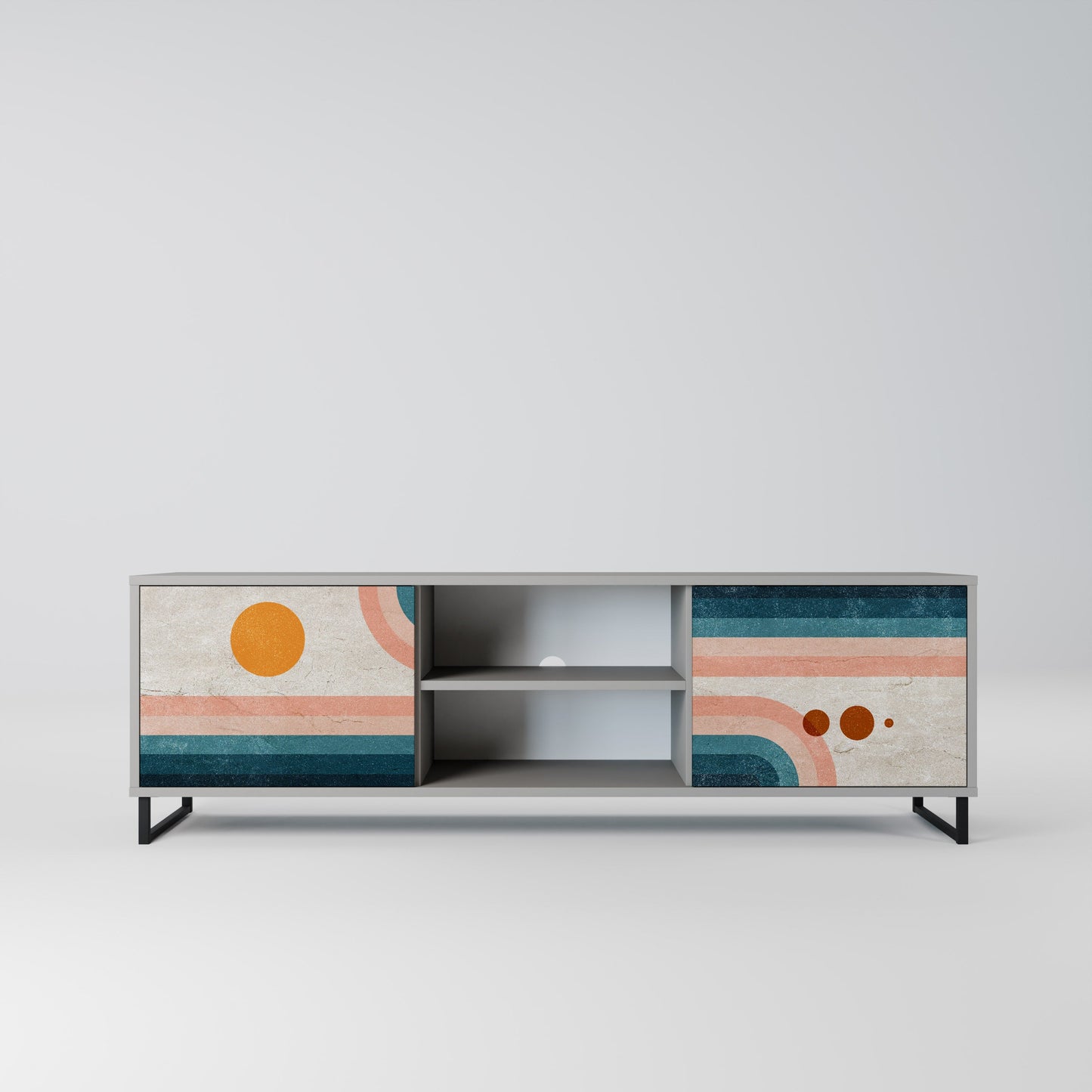 TWO HALVES 2-Door TV Stand in Grey Finish
