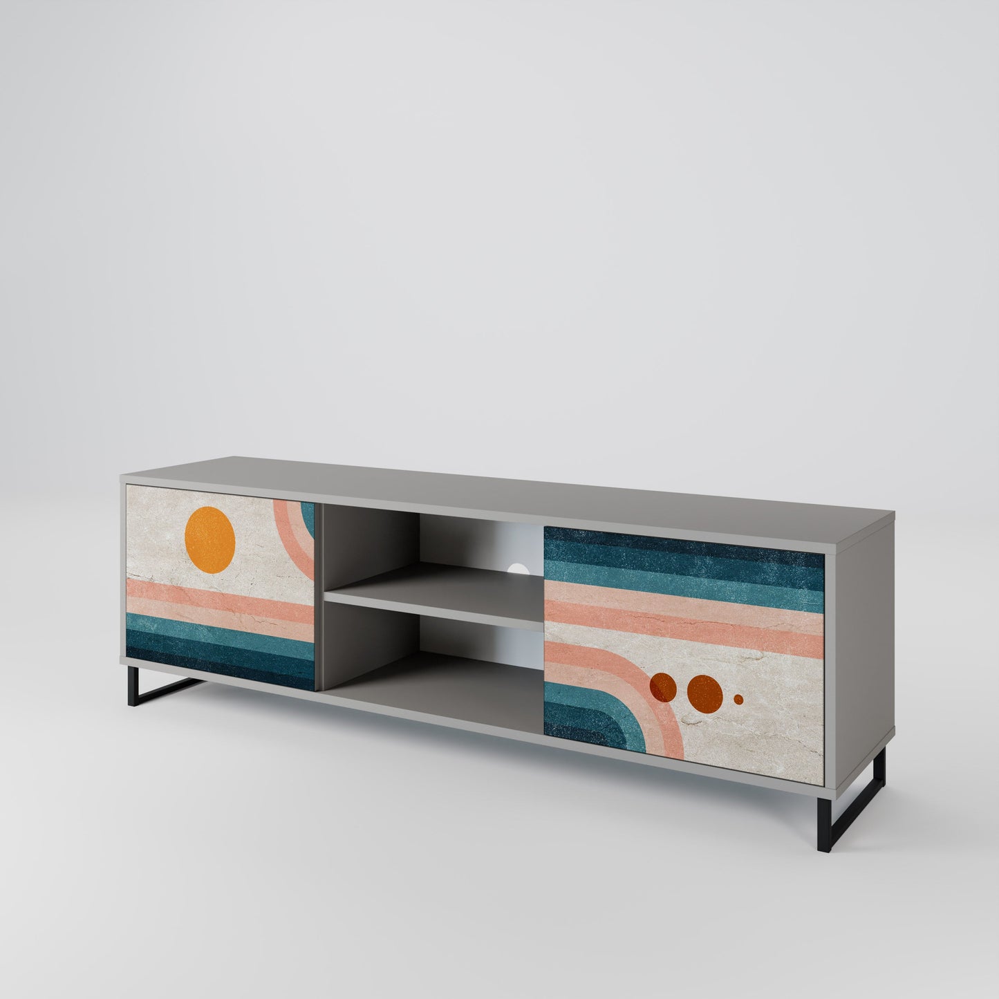 TWO HALVES 2-Door TV Stand in Grey Finish