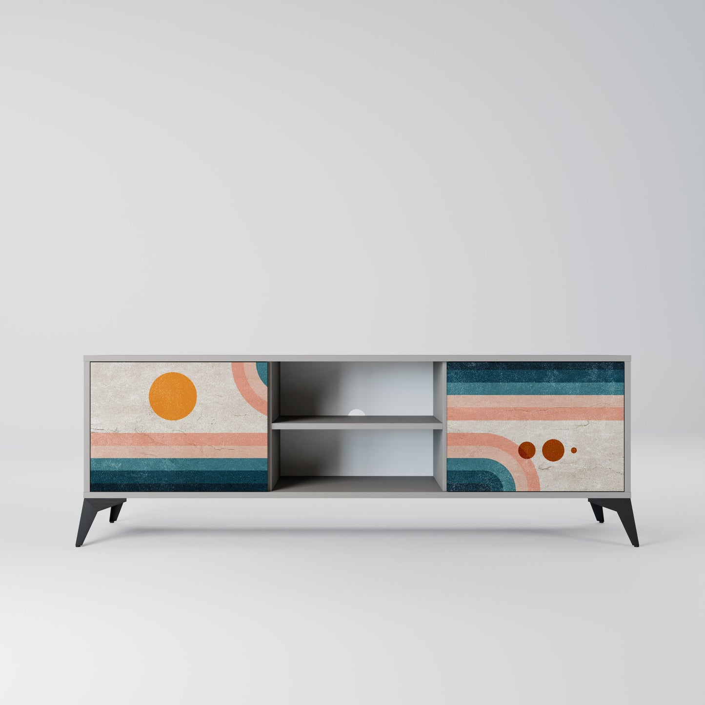 TWO HALVES 2-Door TV Stand in Grey Finish