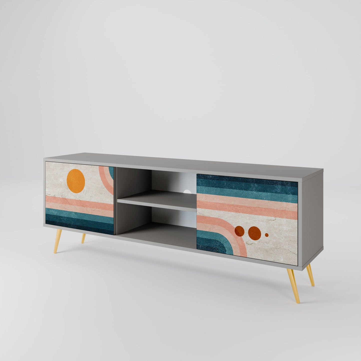 TWO HALVES 2-Door TV Stand in Grey Finish