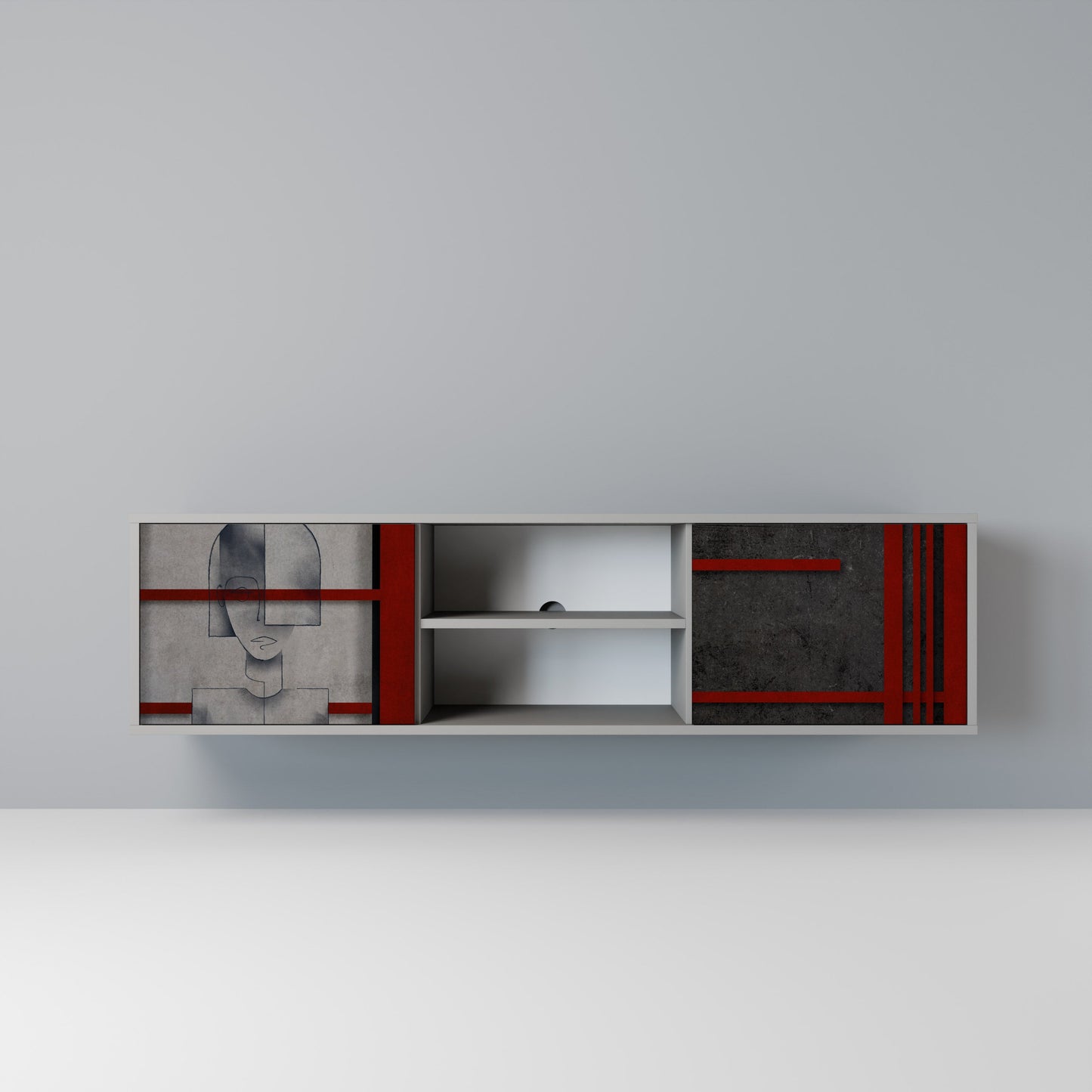 GRAY FIGURES 2-Door TV Stand in Grey Finish