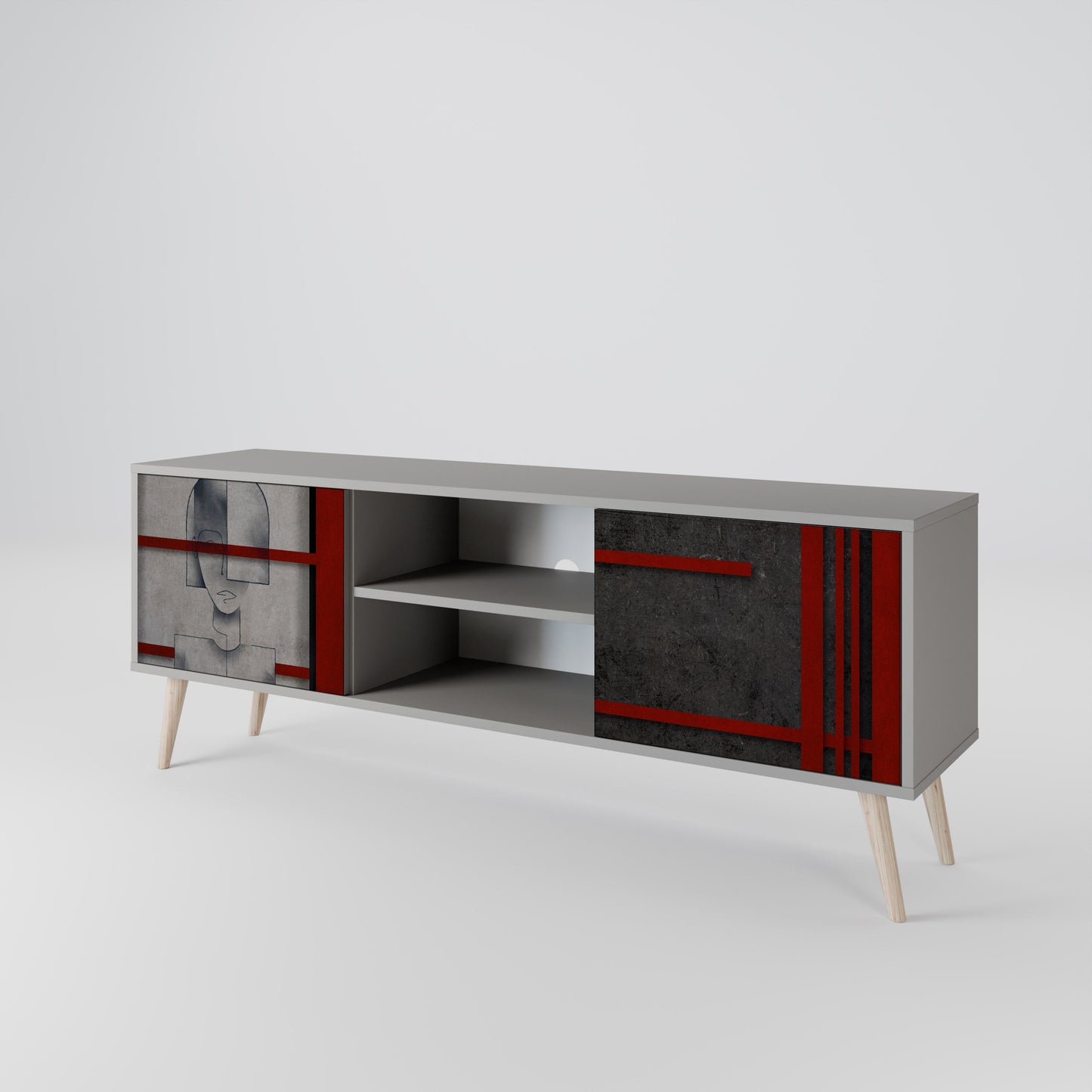 GRAY FIGURES 2-Door TV Stand in Grey Finish