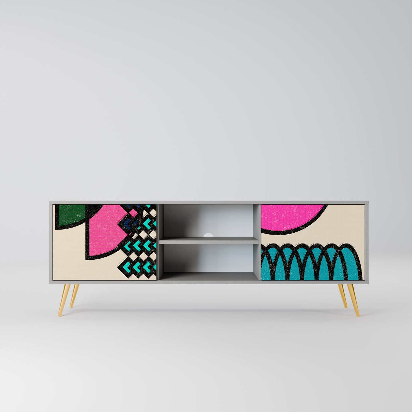 GEOMETRIC RHAPSODY 2-Door TV Stand in Grey Finish