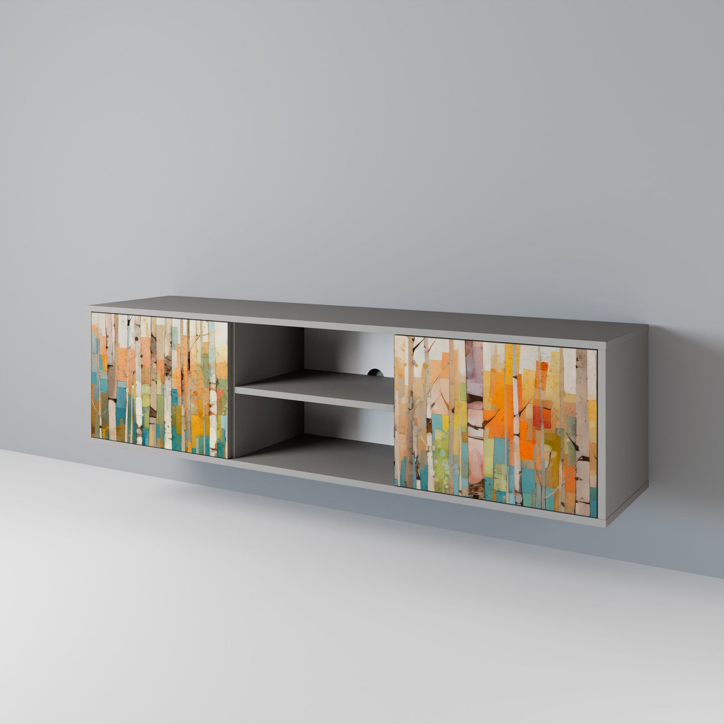 BIRCH KALEIDOSCOPE 2-Door TV Stand in Grey Finish