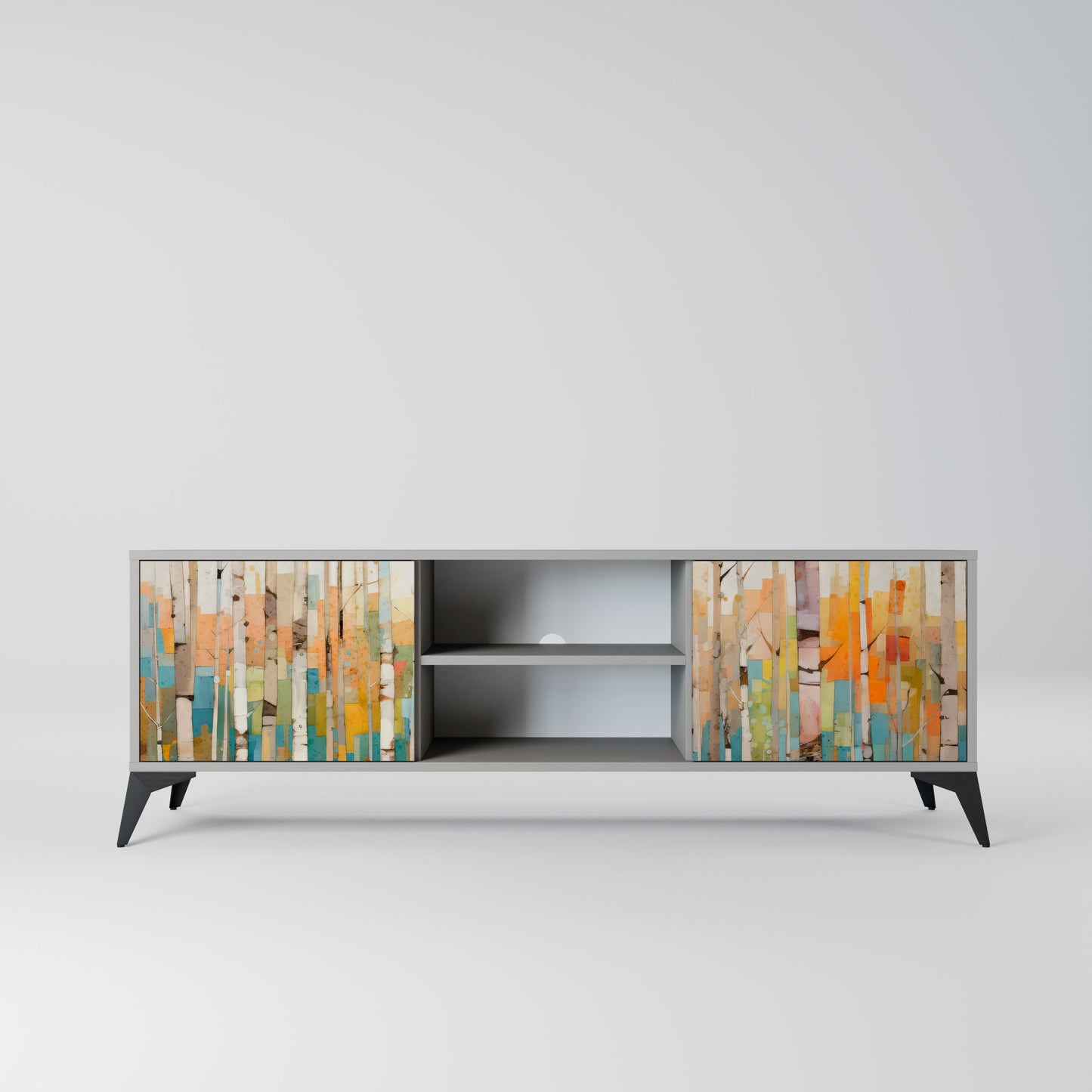 BIRCH KALEIDOSCOPE 2-Door TV Stand in Grey Finish