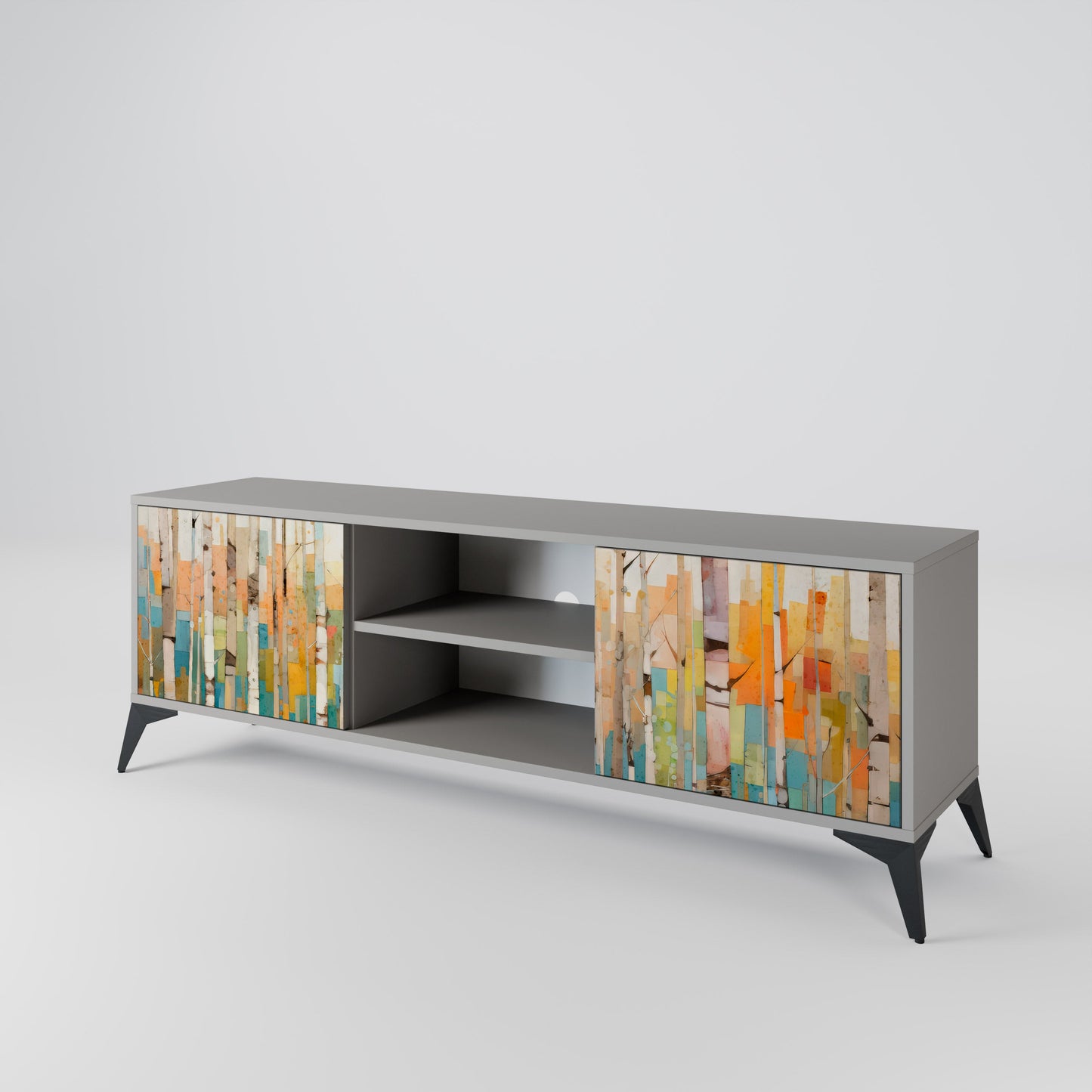 BIRCH KALEIDOSCOPE 2-Door TV Stand in Grey Finish