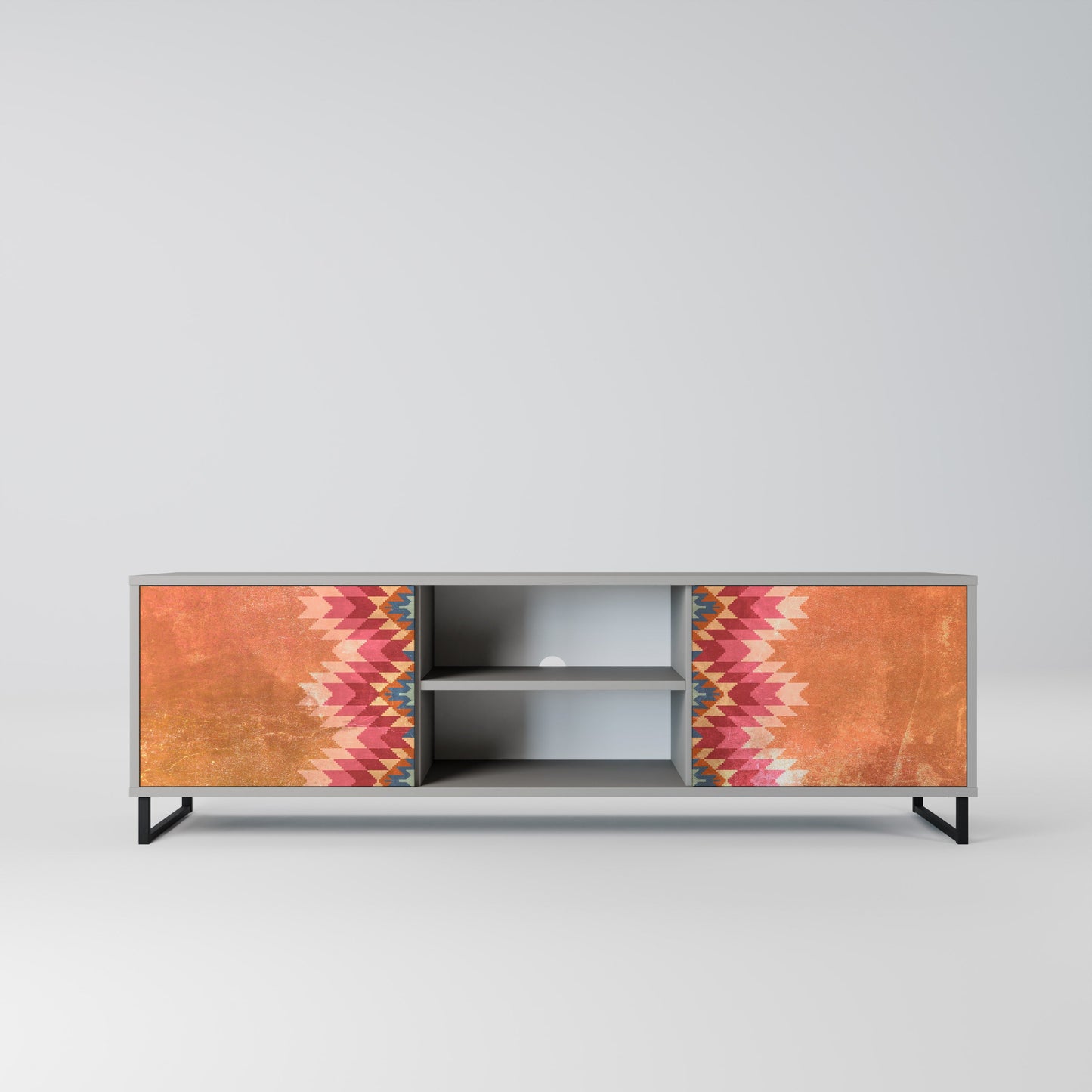 INDIAN FOLK 2-Door TV Stand in Grey Finish
