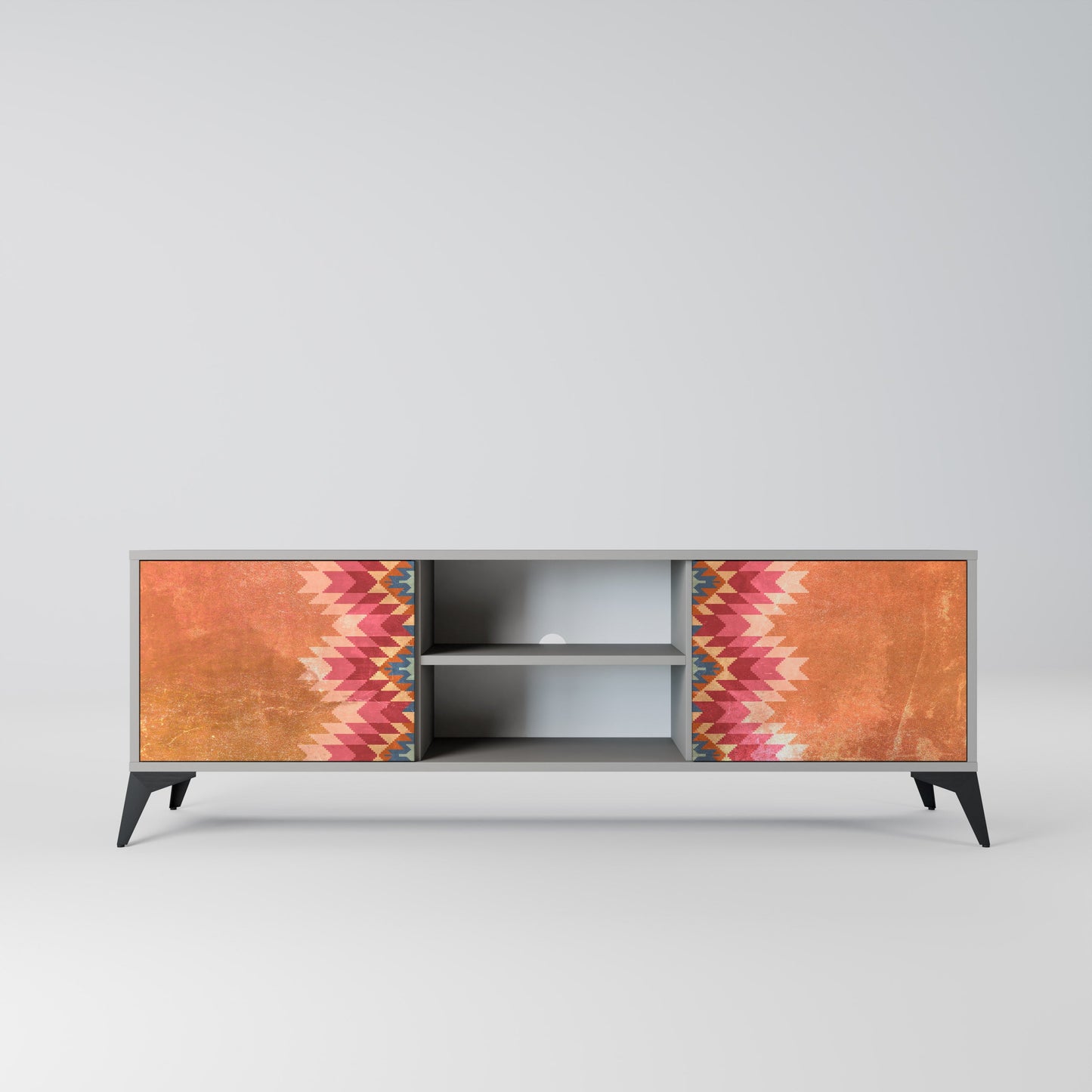 INDIAN FOLK 2-Door TV Stand in Grey Finish