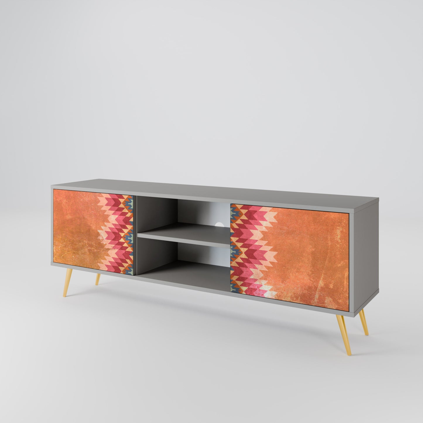 INDIAN FOLK 2-Door TV Stand in Grey Finish