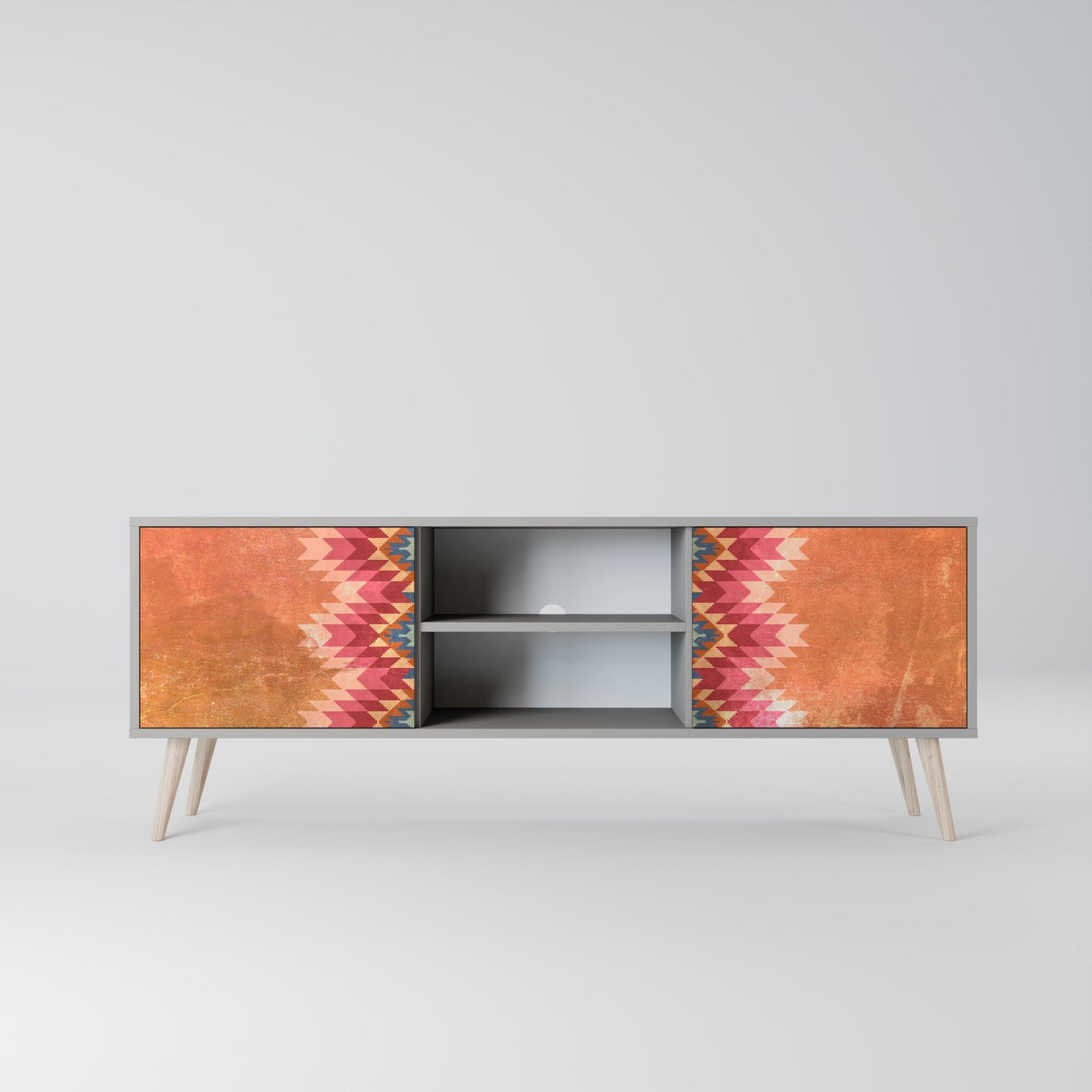 INDIAN FOLK 2-Door TV Stand in Grey Finish
