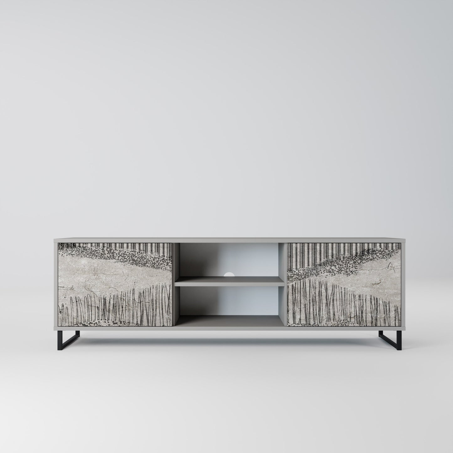GRAIN LINES 2-Door TV Stand in Grey Finish