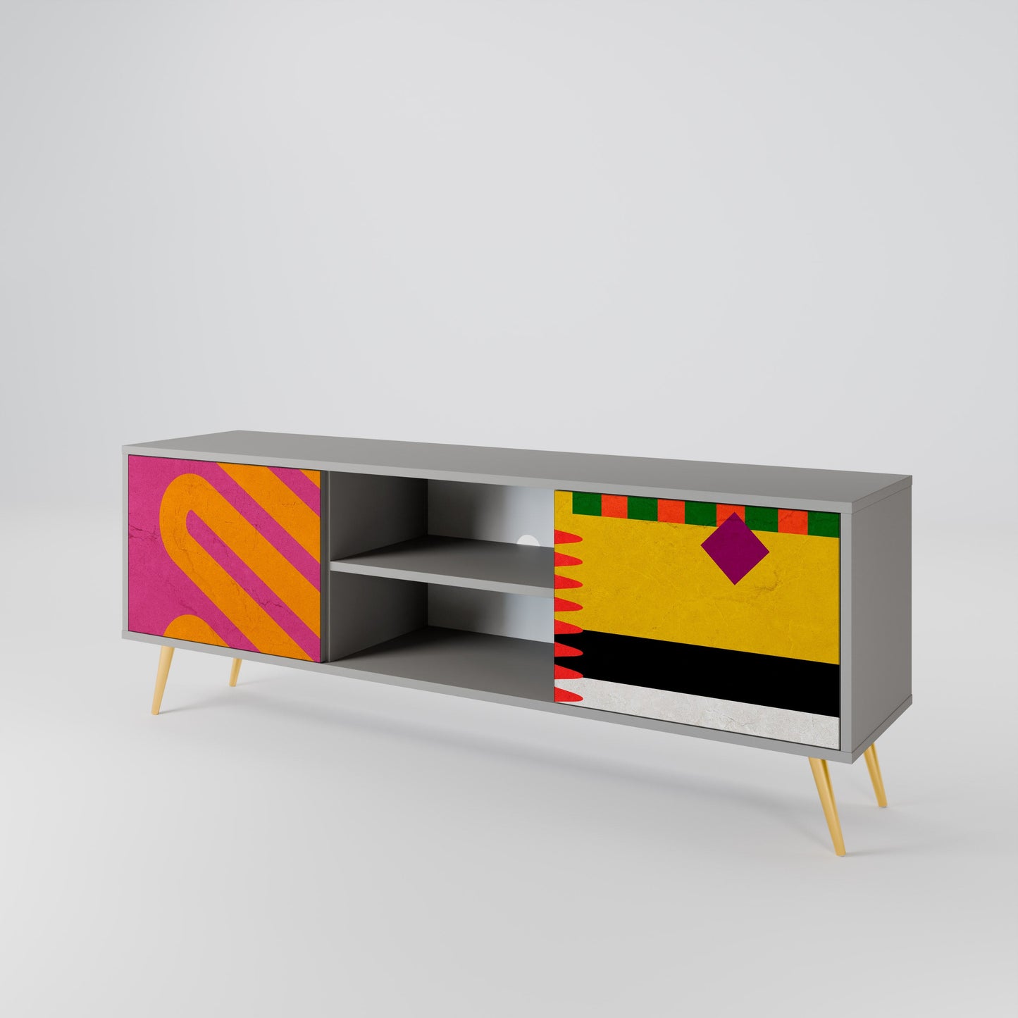 VIVID ART 2-Door TV Stand in Grey Finish