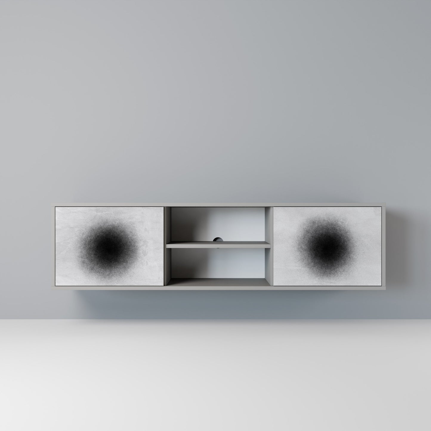 BLACK HOLE 2-Door TV Stand in Grey Finish