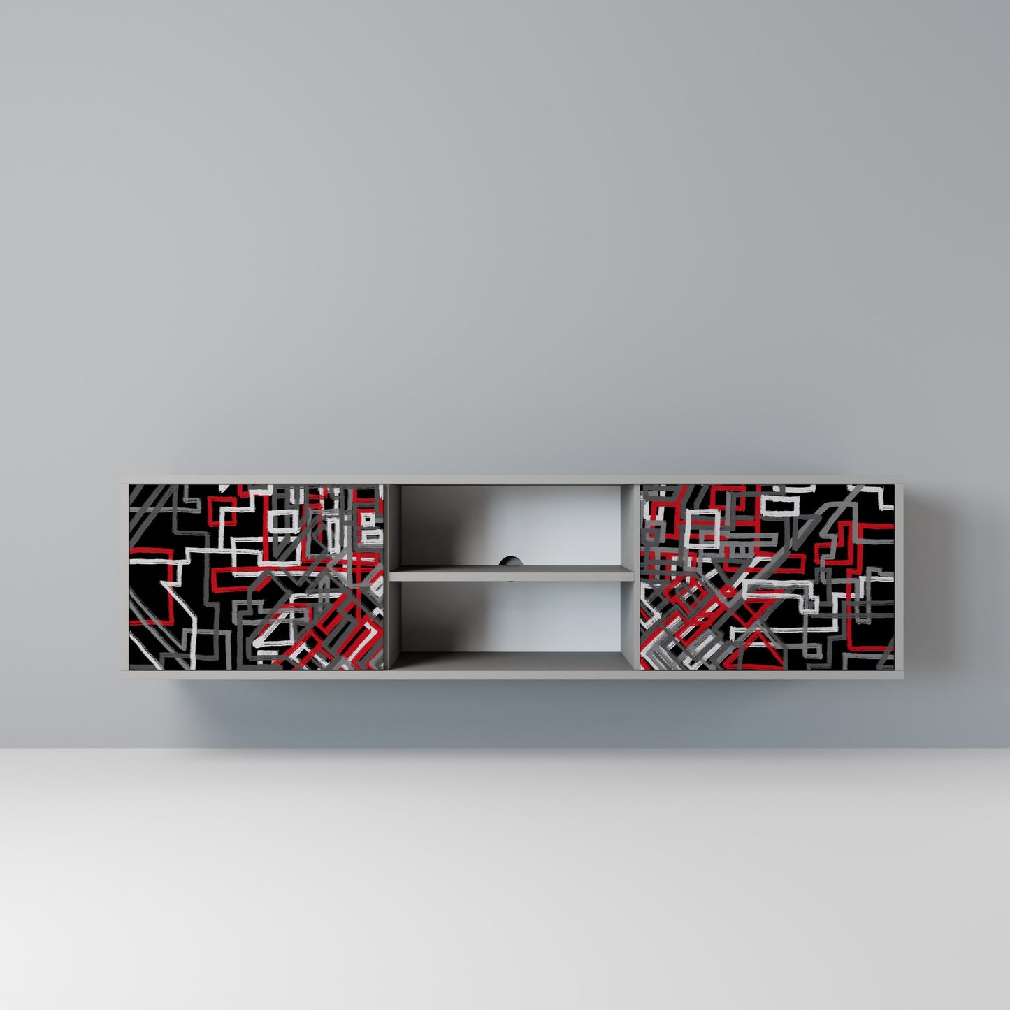 BROKEN LINES 2-Door TV Stand in Grey Finish