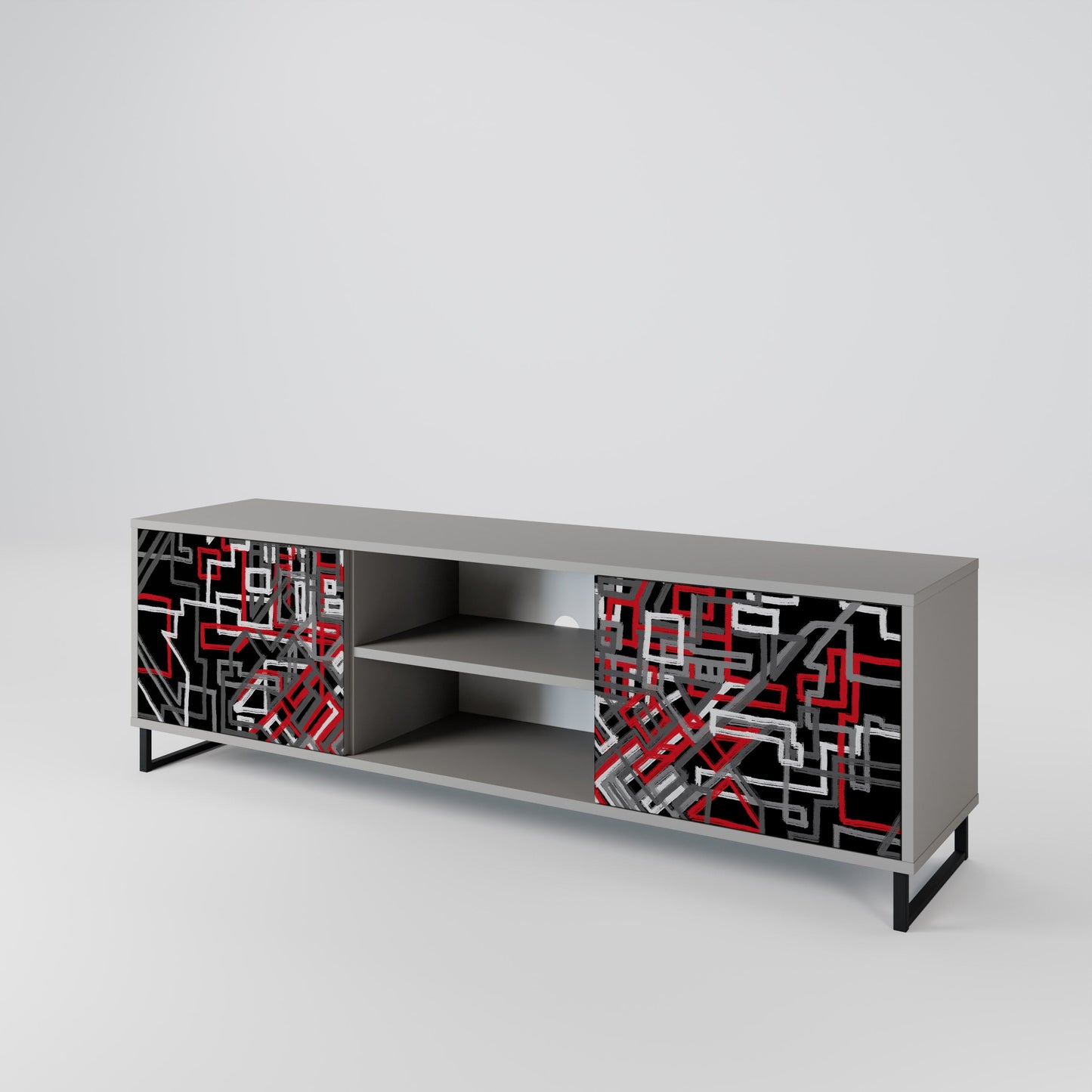 BROKEN LINES 2-Door TV Stand in Grey Finish