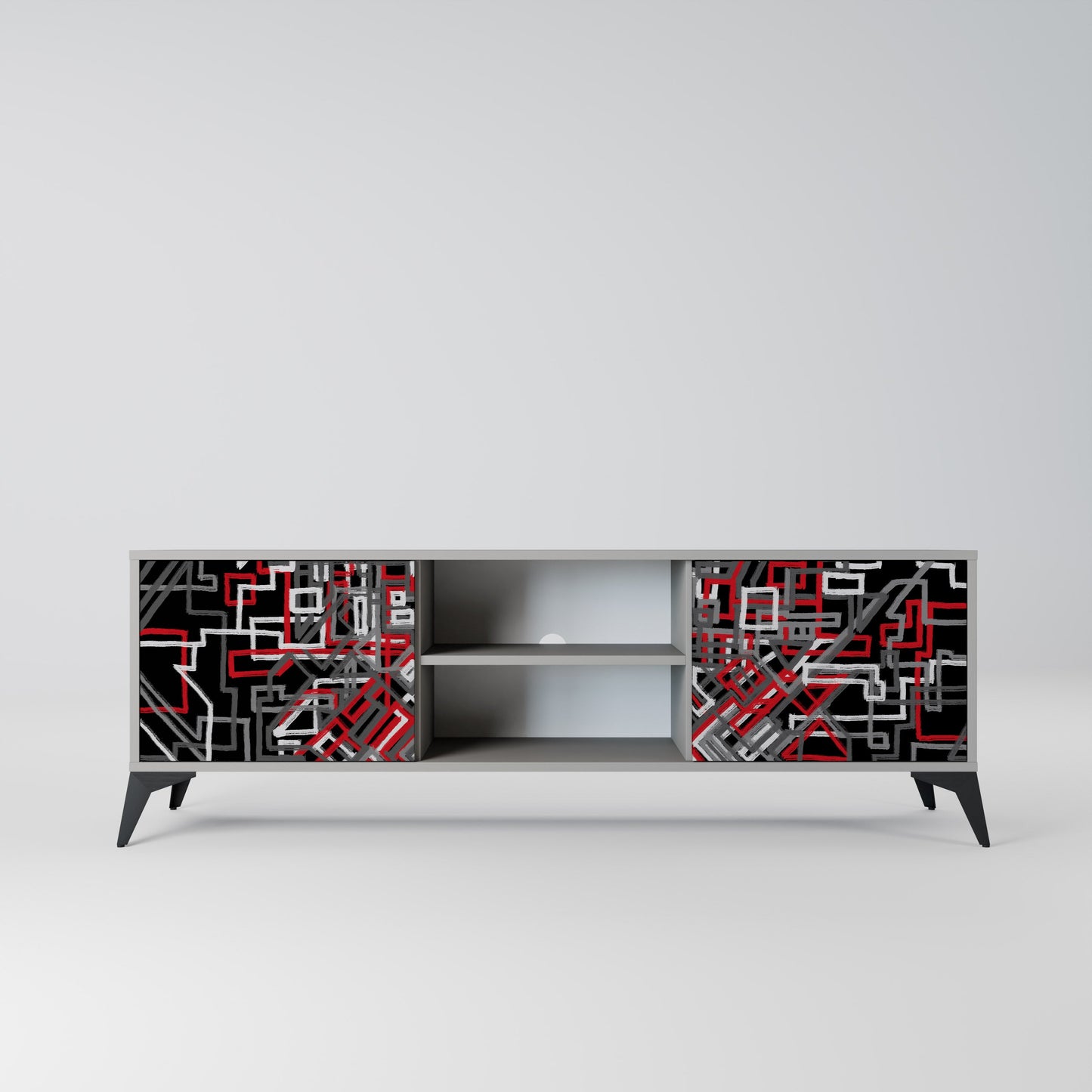 BROKEN LINES 2-Door TV Stand in Grey Finish