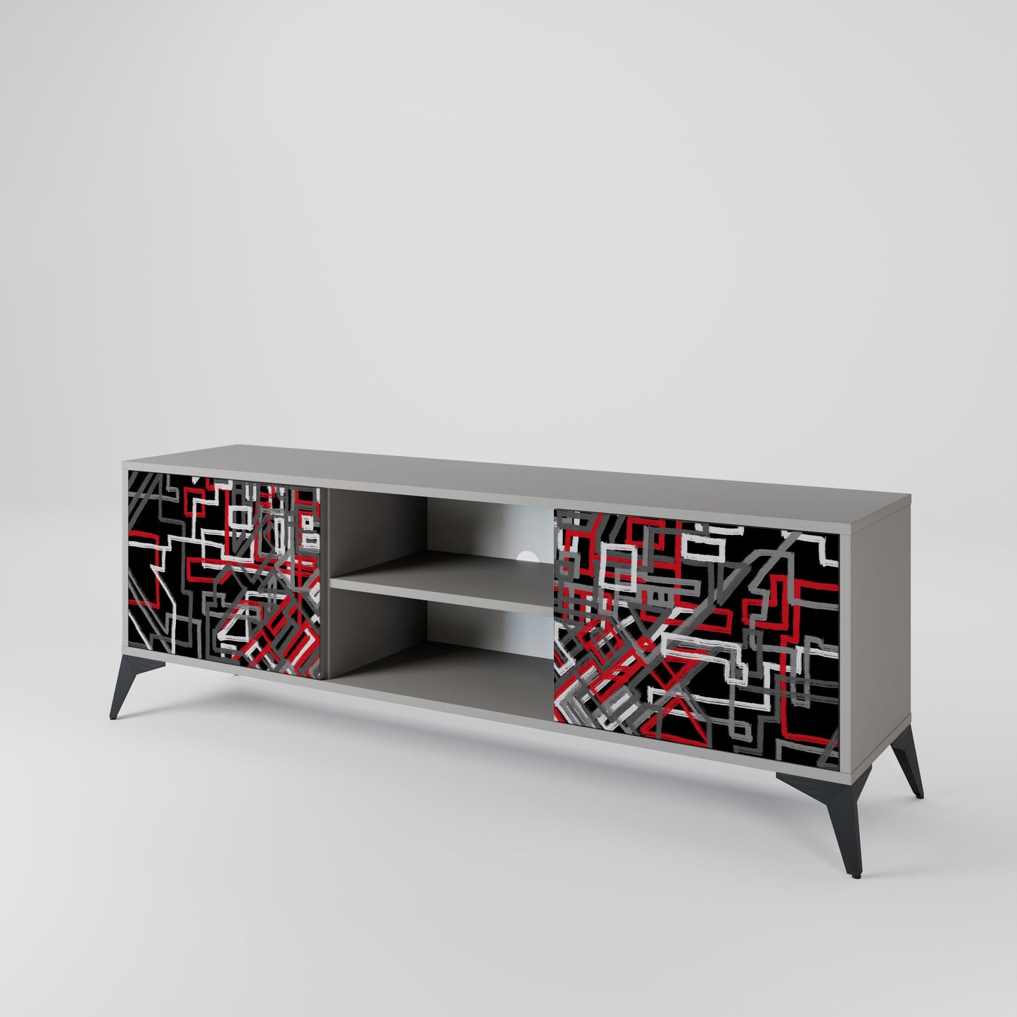 BROKEN LINES 2-Door TV Stand in Grey Finish
