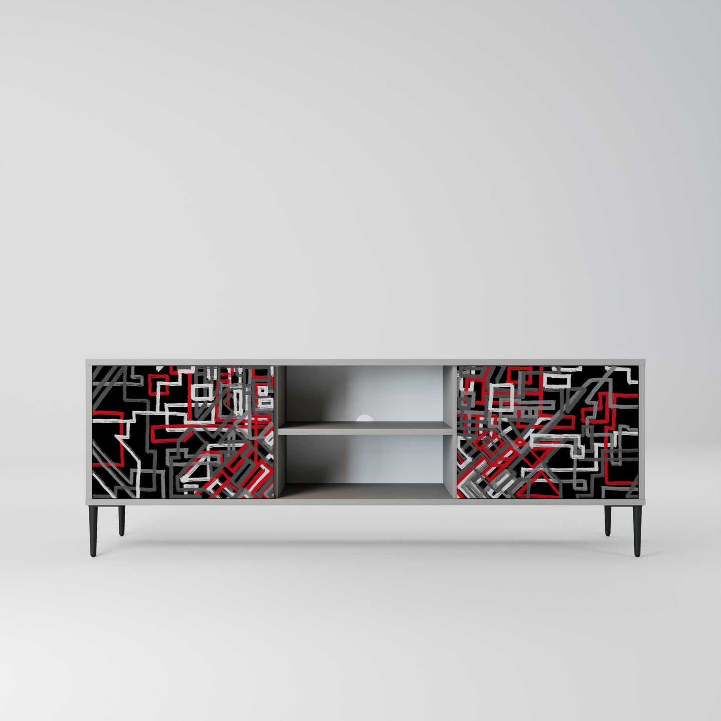 BROKEN LINES 2-Door TV Stand in Grey Finish