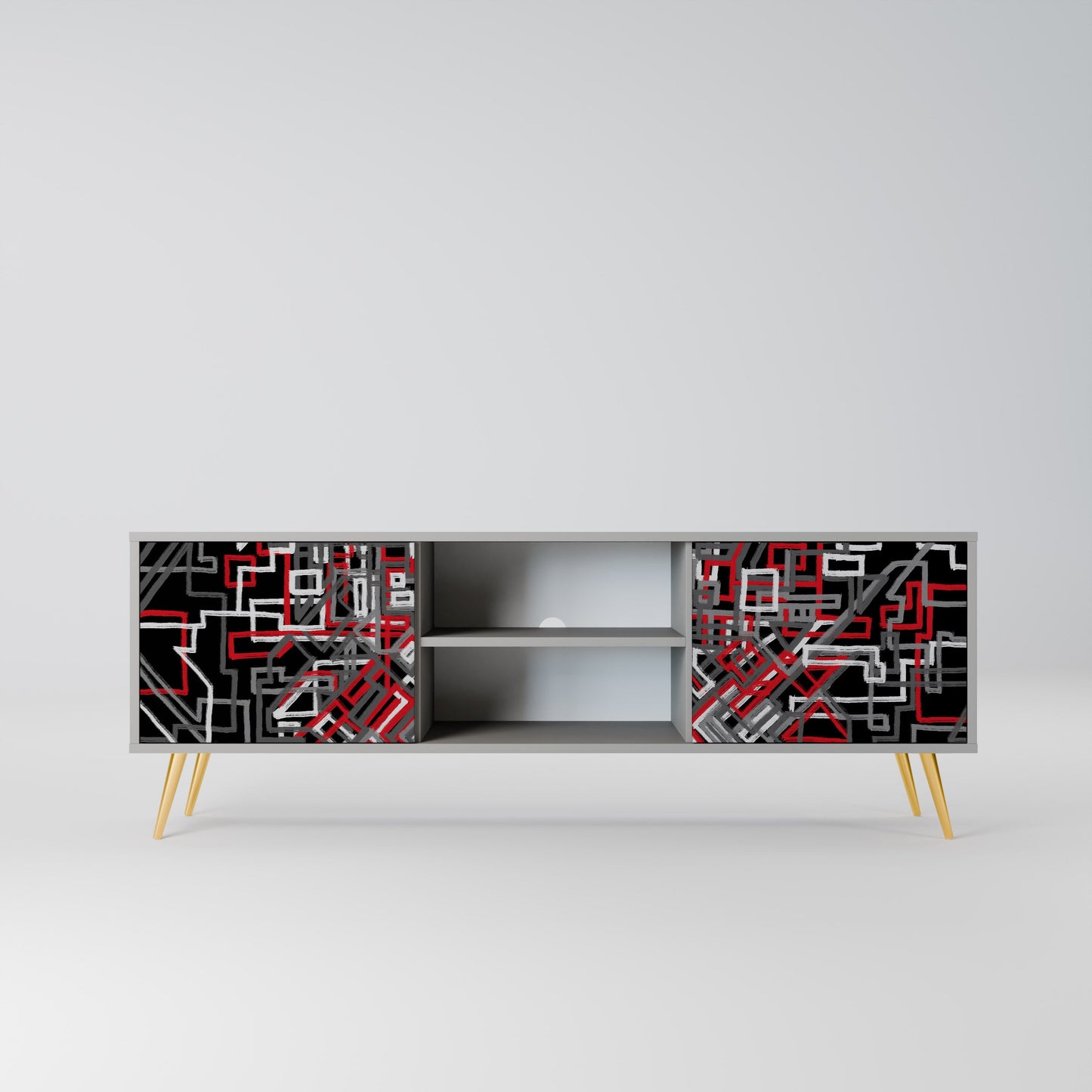 BROKEN LINES 2-Door TV Stand in Grey Finish