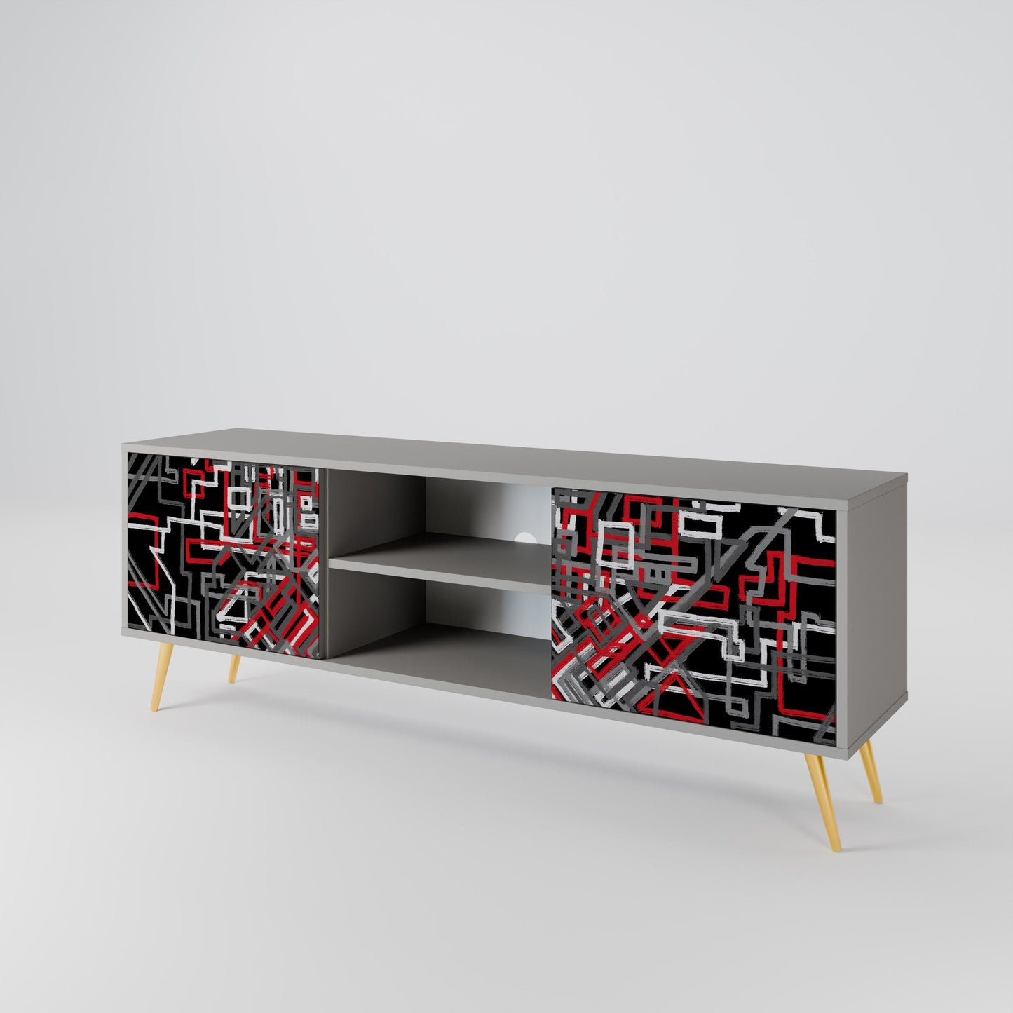 BROKEN LINES 2-Door TV Stand in Grey Finish