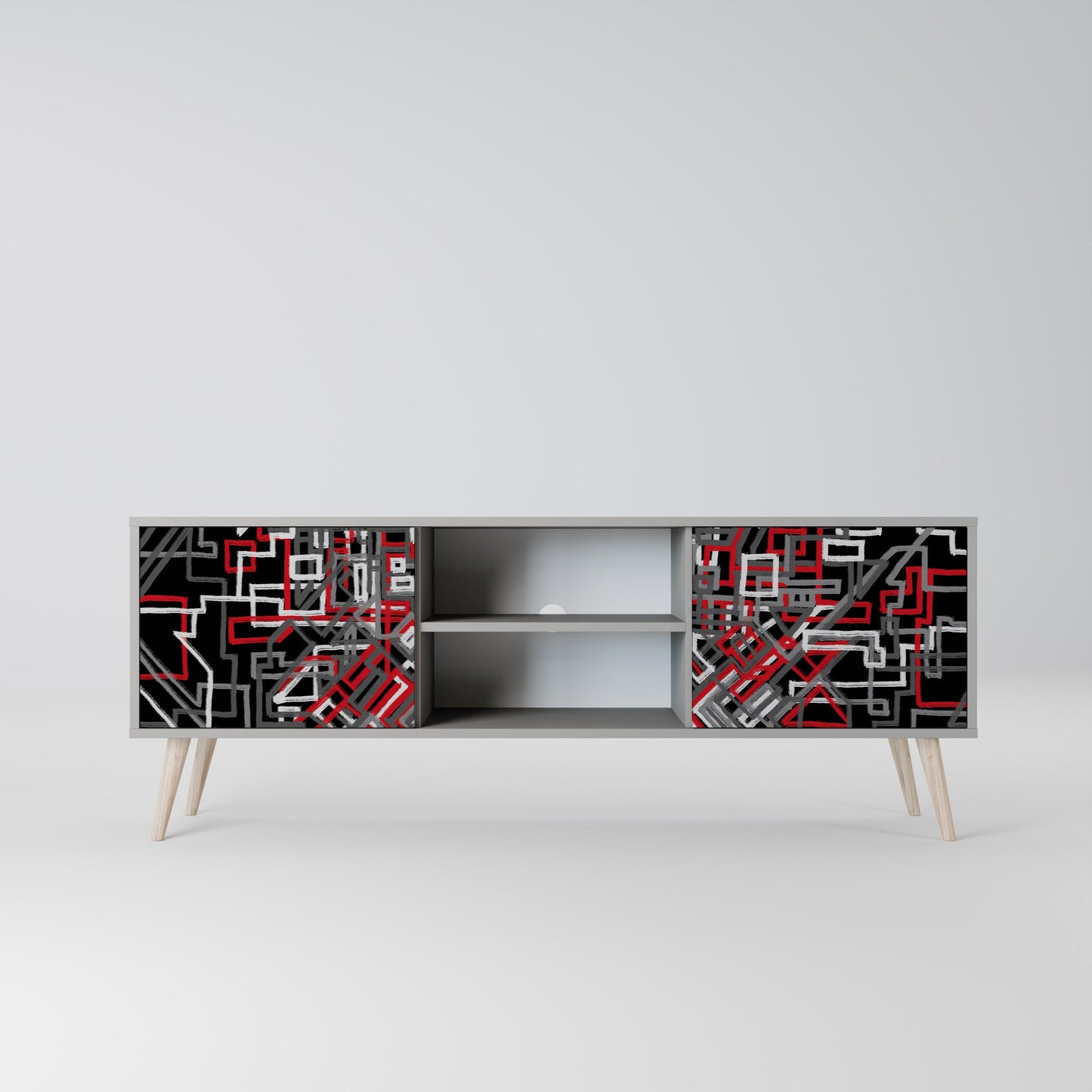 BROKEN LINES 2-Door TV Stand in Grey Finish