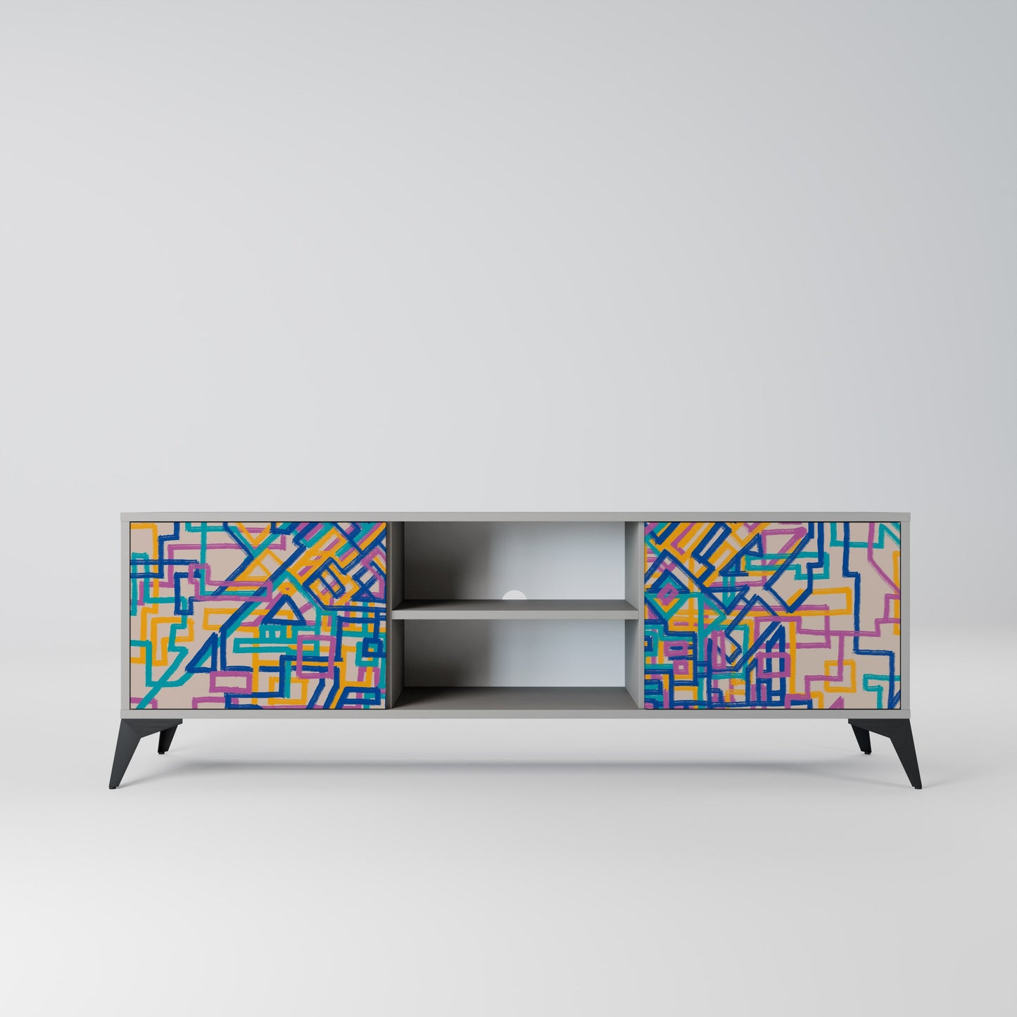MEMORIES MAP 2-Door TV Stand in Grey Finish