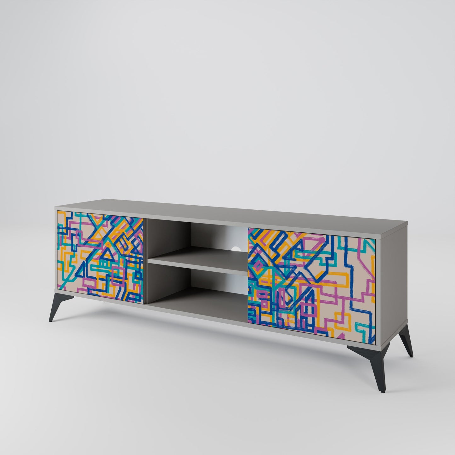 MEMORIES MAP 2-Door TV Stand in Grey Finish