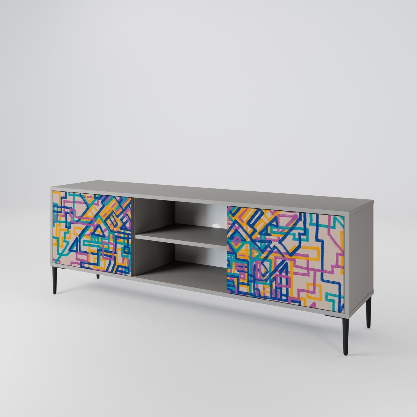 MEMORIES MAP 2-Door TV Stand in Grey Finish