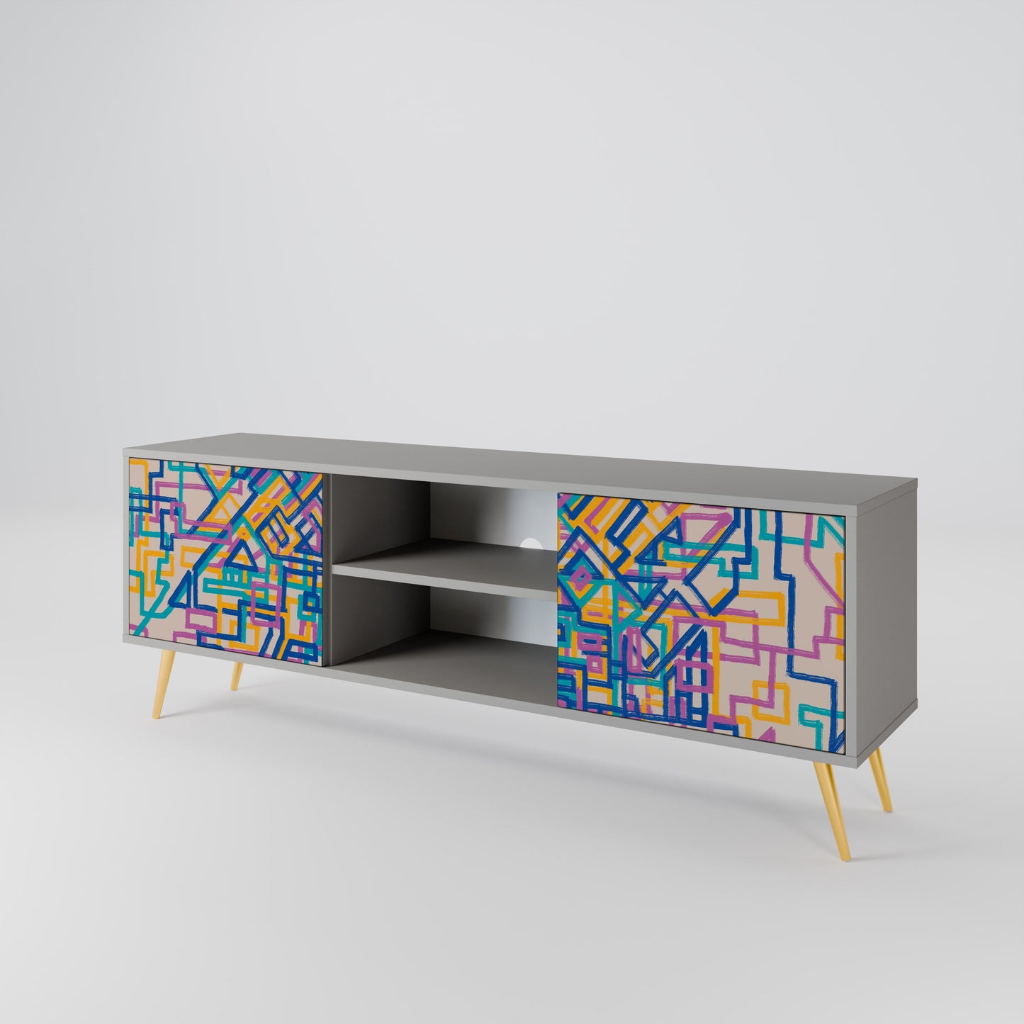 MEMORIES MAP 2-Door TV Stand in Grey Finish