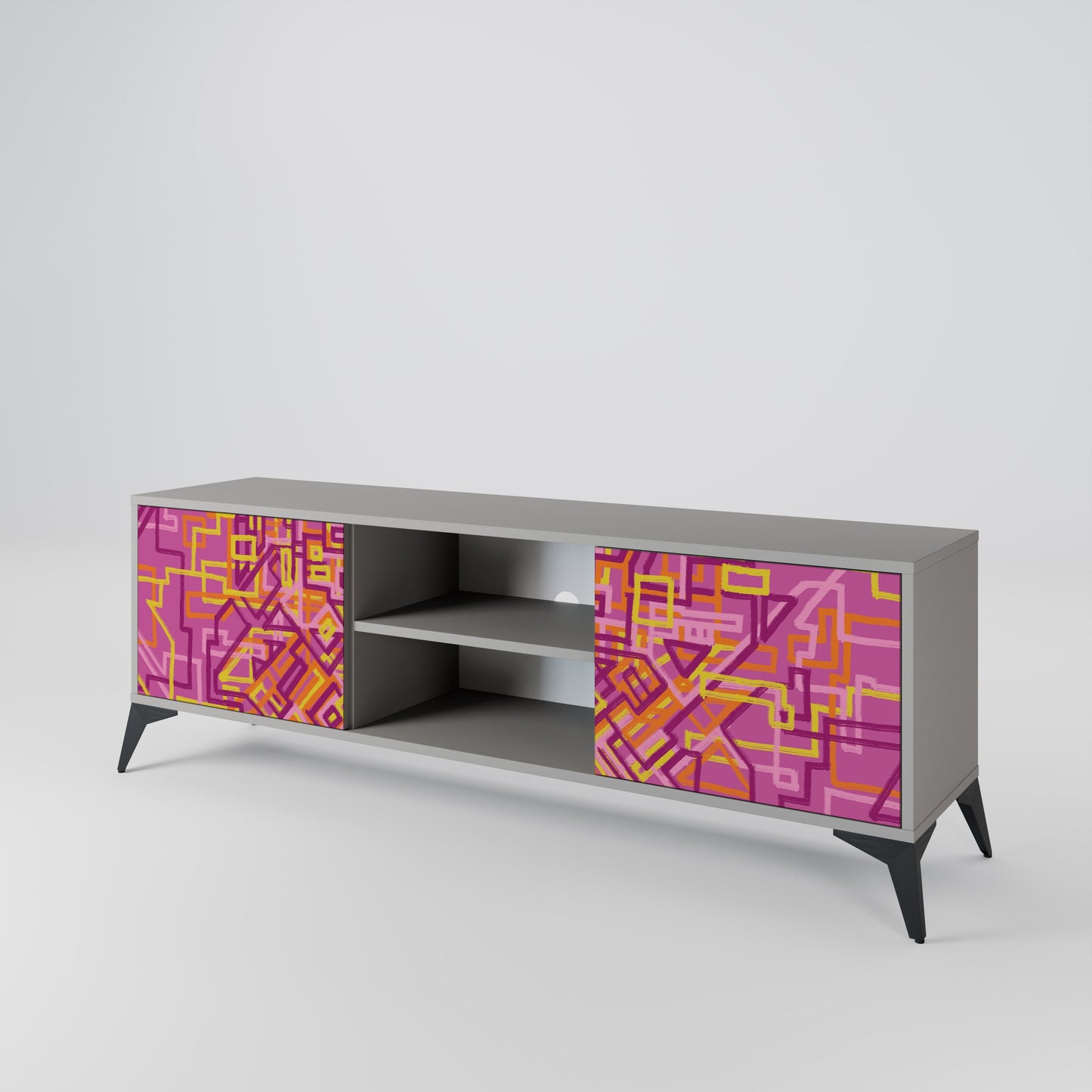 LOVELY MEMORIES 2-Door TV Stand in Grey Finish