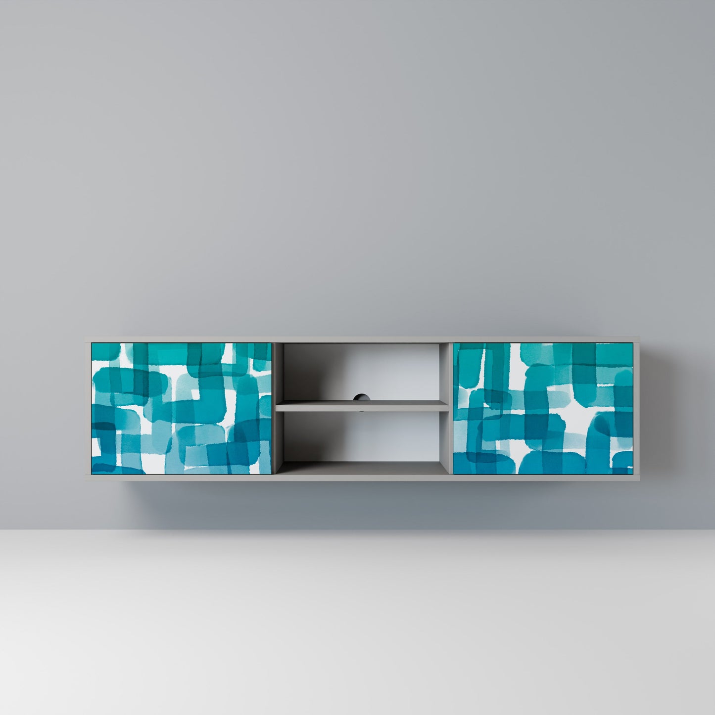 Mobile TV a 2 ante TURQUOISE RECTANGLES in finitura grigia