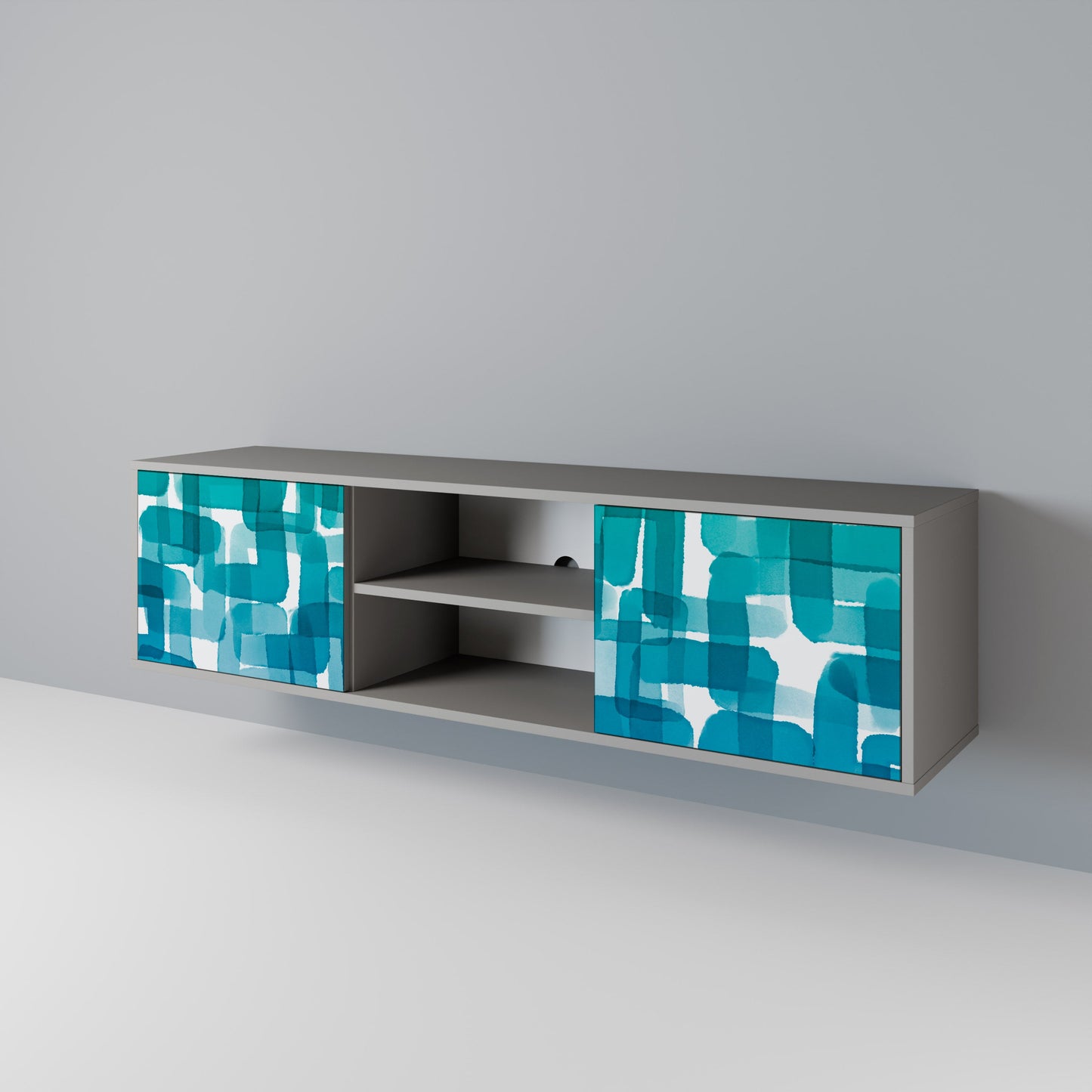 Mobile TV a 2 ante TURQUOISE RECTANGLES in finitura grigia