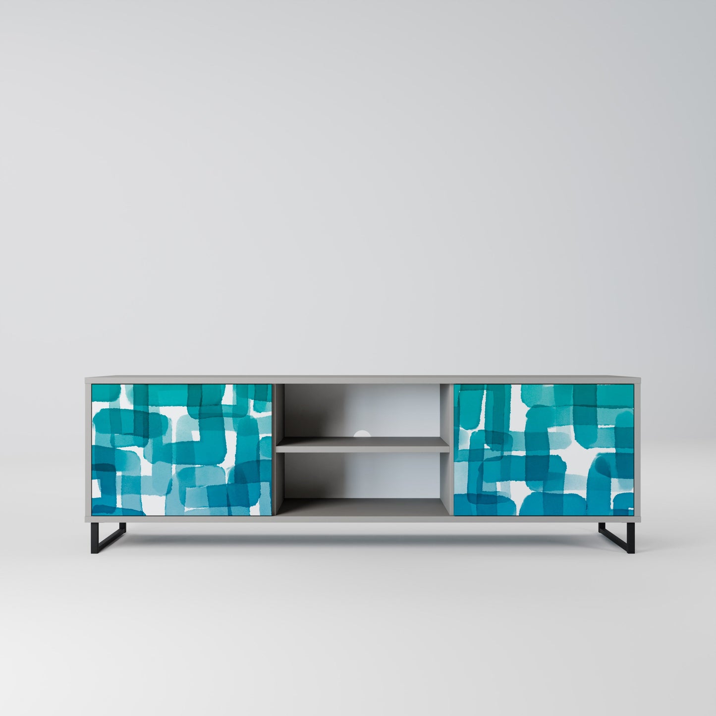 Mobile TV a 2 ante TURQUOISE RECTANGLES in finitura grigia