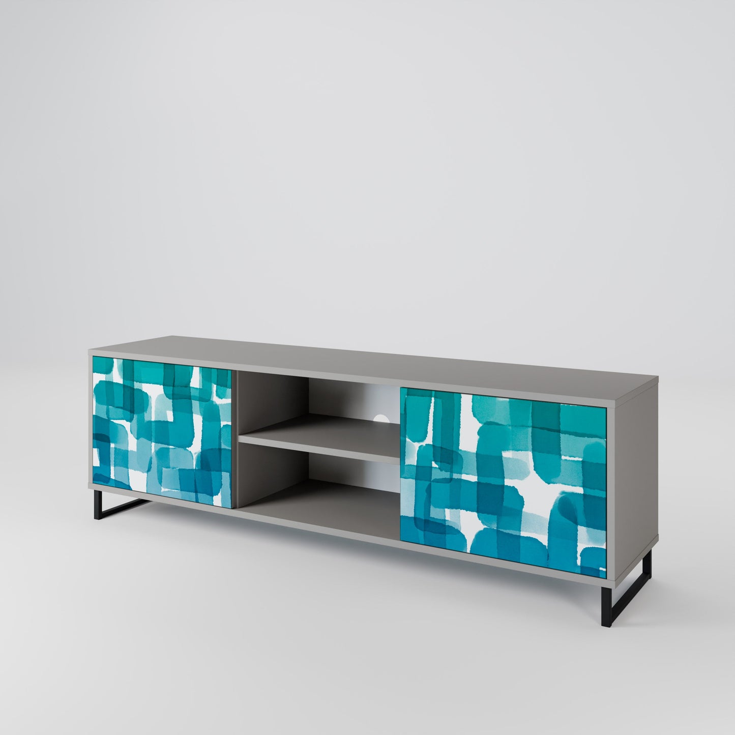 Mobile TV a 2 ante TURQUOISE RECTANGLES in finitura grigia