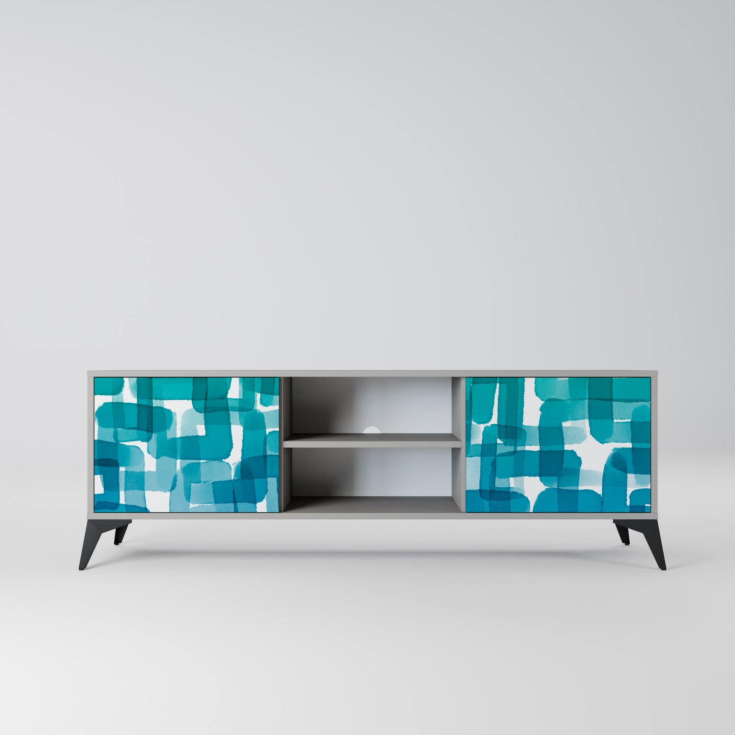 Mobile TV a 2 ante TURQUOISE RECTANGLES in finitura grigia