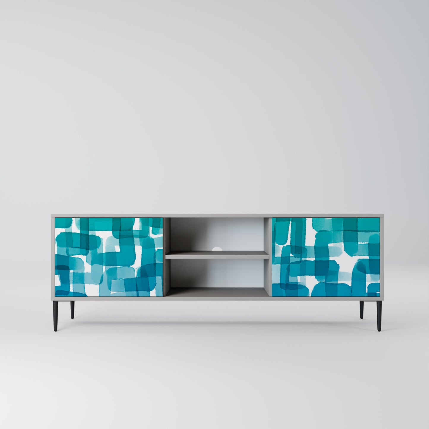 Mobile TV a 2 ante TURQUOISE RECTANGLES in finitura grigia