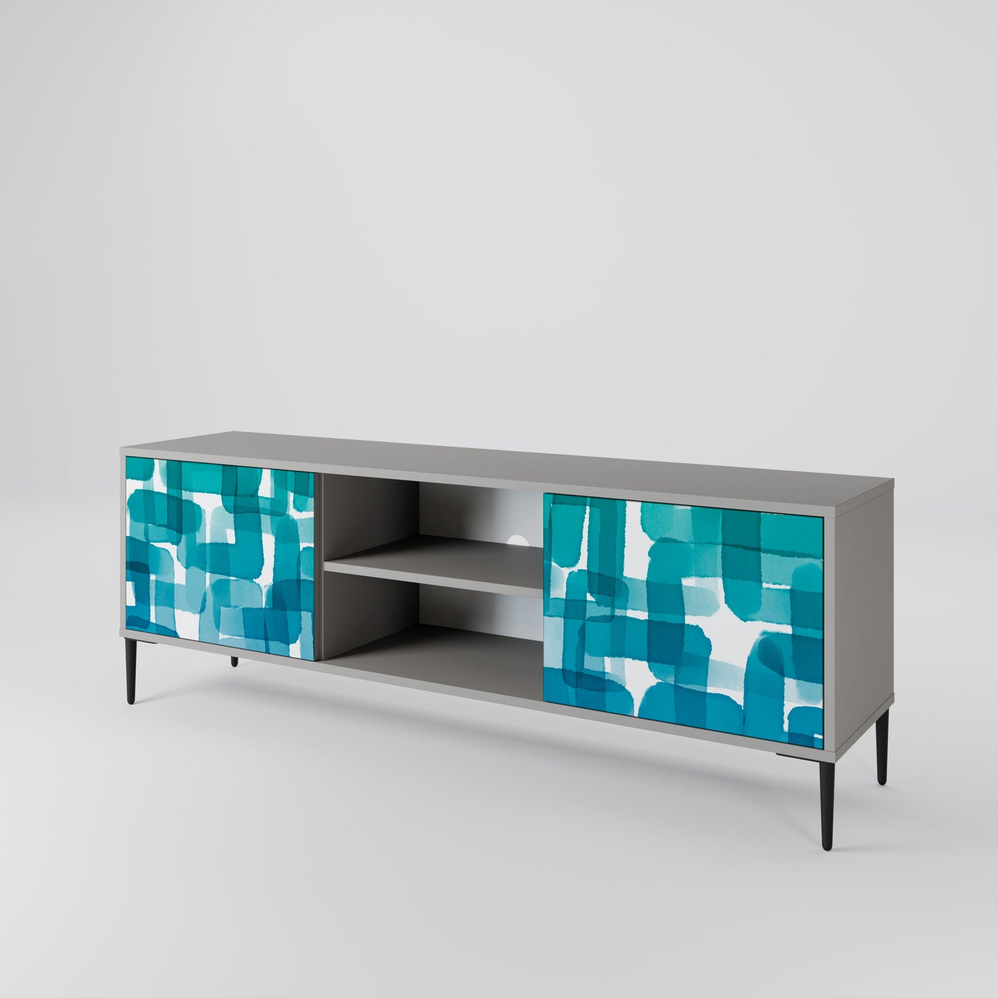 Mobile TV a 2 ante TURQUOISE RECTANGLES in finitura grigia
