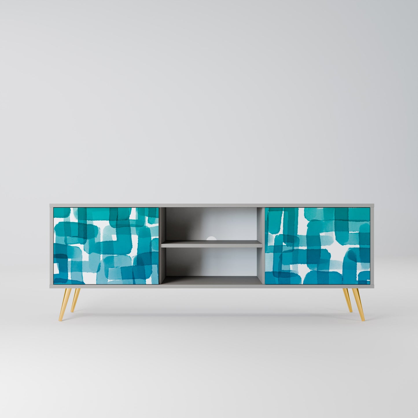 Mobile TV a 2 ante TURQUOISE RECTANGLES in finitura grigia
