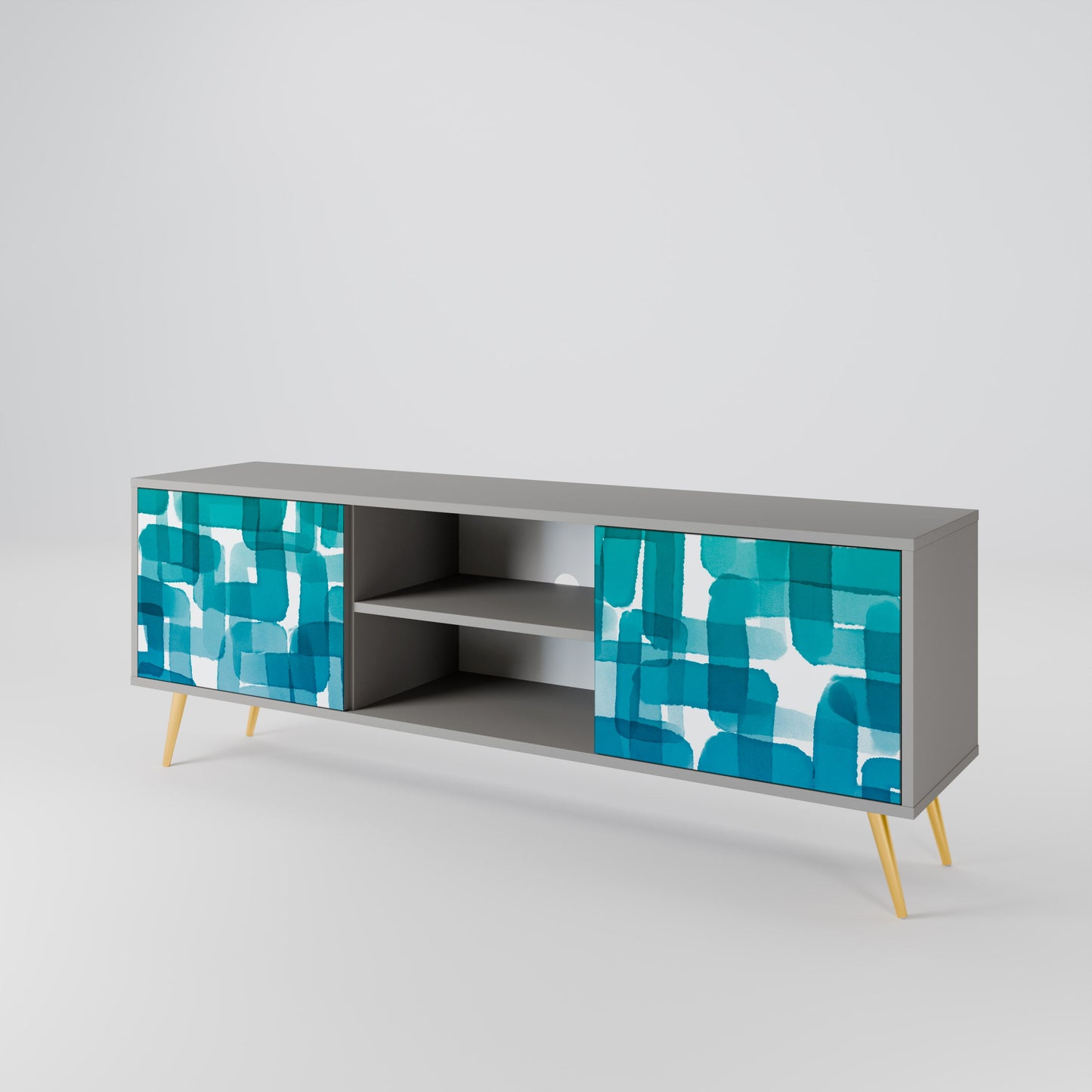 Mobile TV a 2 ante TURQUOISE RECTANGLES in finitura grigia