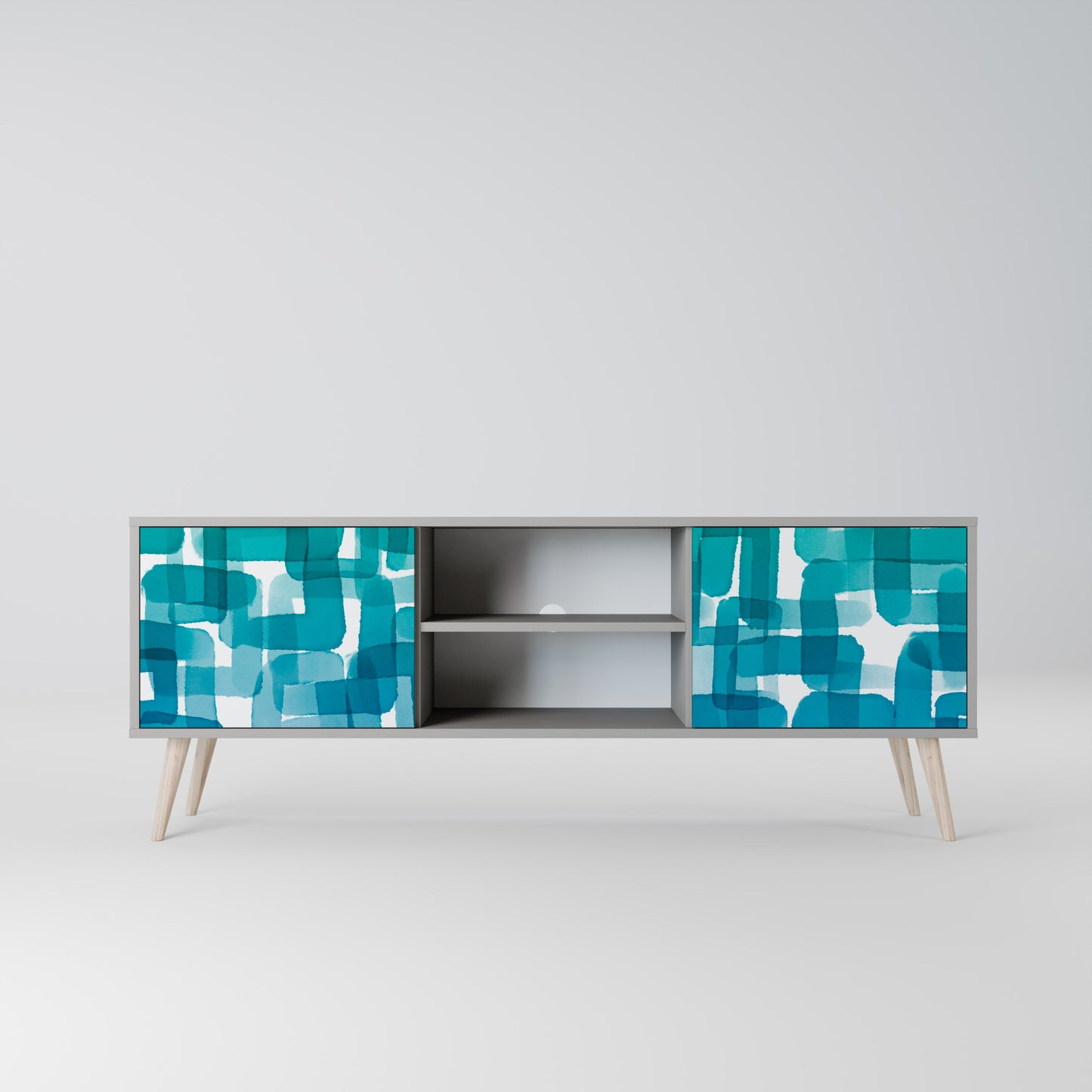 Mobile TV a 2 ante TURQUOISE RECTANGLES in finitura grigia