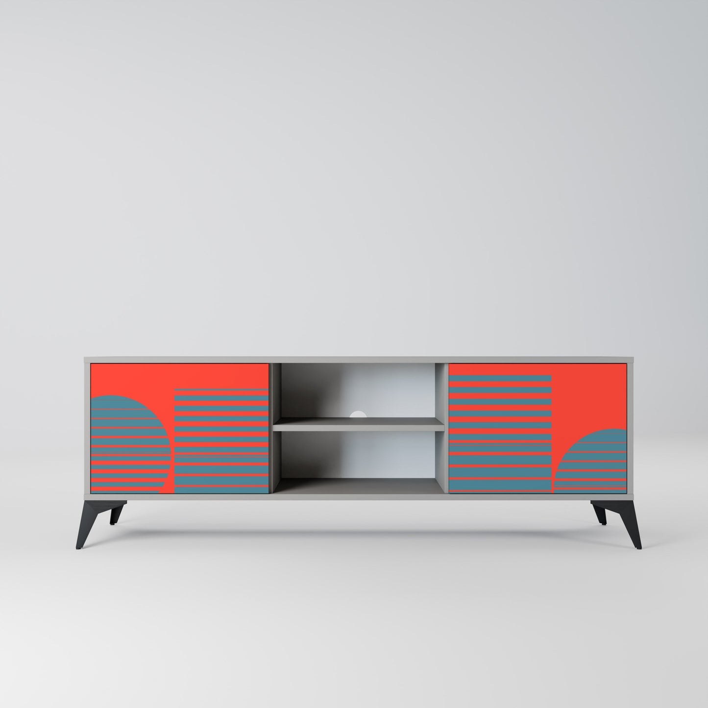 RISING GEOMETRY STARS 2-Door TV Stand in Grey Finish